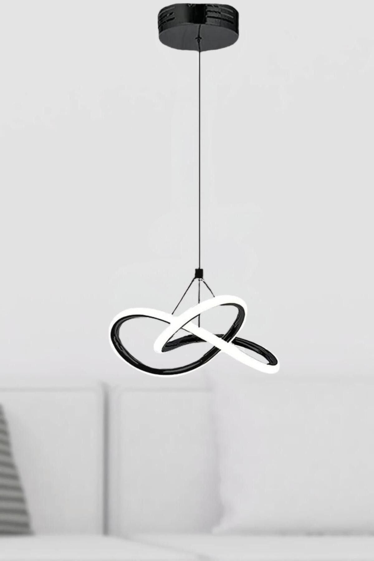 Modern Bonna Tekli Siyah Sarkıt Led Beyaz Işık Power Ledli Salon Mutfak Oda Hol Ledli Avize