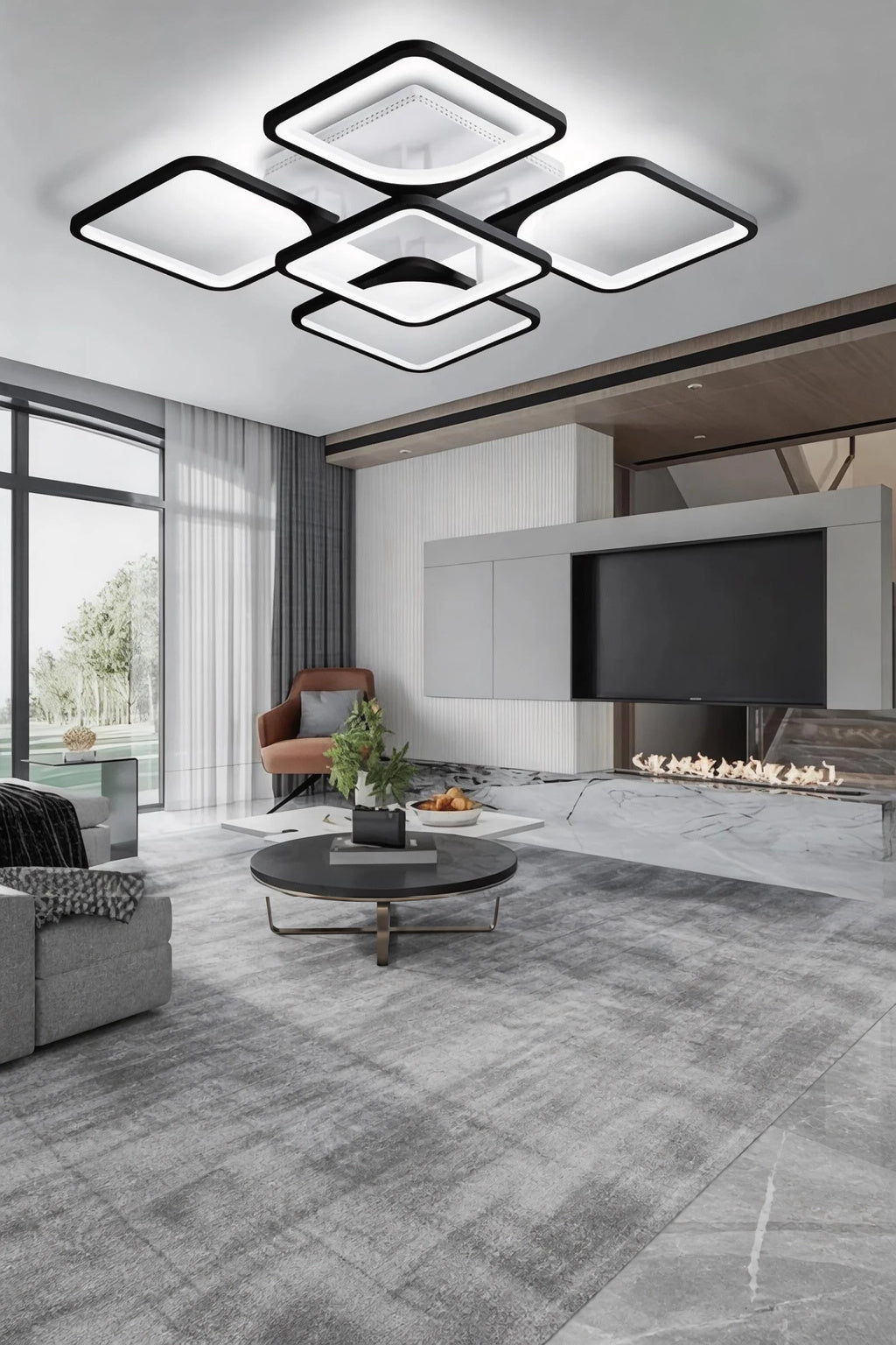 MS72005- 4+1 Modern 3 Renk Ledli Mimari Tasarım Siyah Plafonyer Lüks 5'Li  Ledli Avize