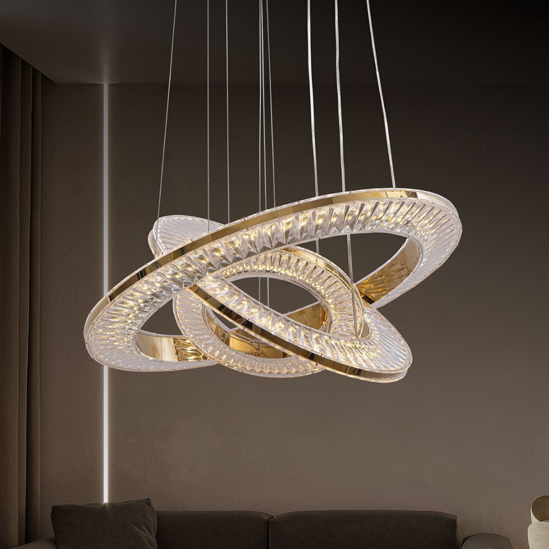 Kristal 3 'lü Sarkıt Gold Kumandalı 3 Renk Işıklı Ultra Ledli Avize