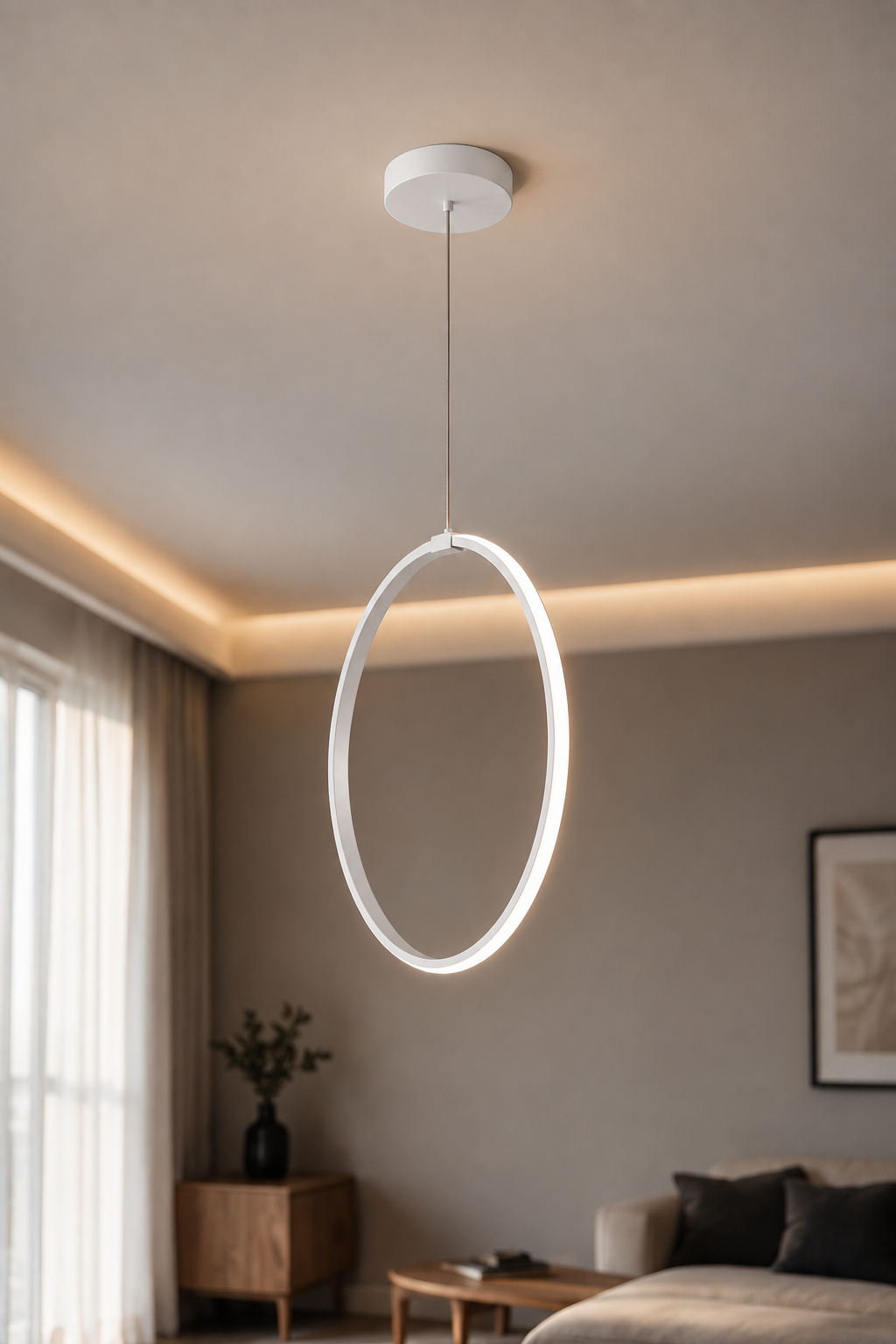 Rings Beyaz Tekli Sarkıt Led Günışığı Ultra Ledli Salon Mutfak Oda Hol Ledli Avize