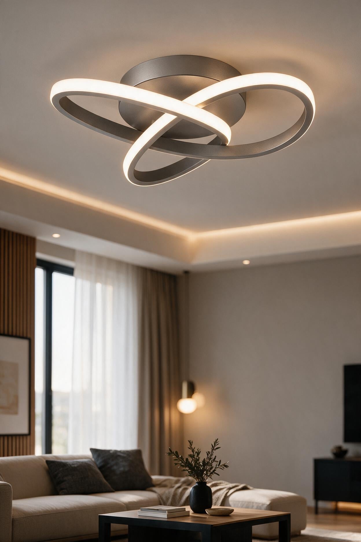Elagans Gri Modern Ultra Power Beyaz Ledli Plafonyer Tekli Ledli Avize
