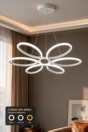 Lupin Beyaz 3 Renk Ledli Sarkık Ledli Avize Modern Led Avize- Çap 60 cm