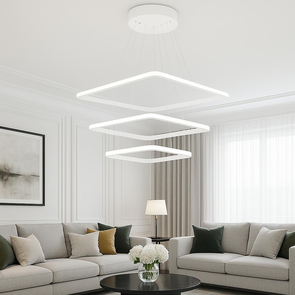 Maria Beyaz Kare 3 Renk Ledli Avize Sarkık 3'lü Ledli Avize Modern Led Avize