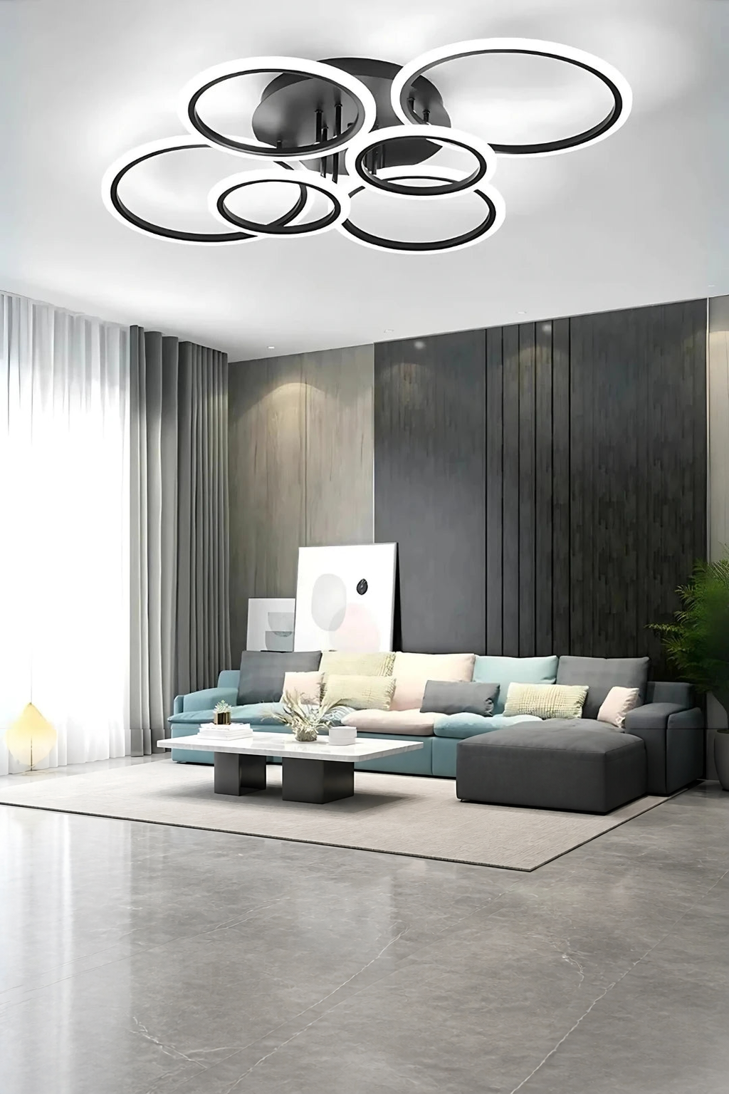 MS38005-6 Modern 3 Renk Ledli Mimari Tasarım Siyah Plafonyer Lüks  6'LI Ledli Avize