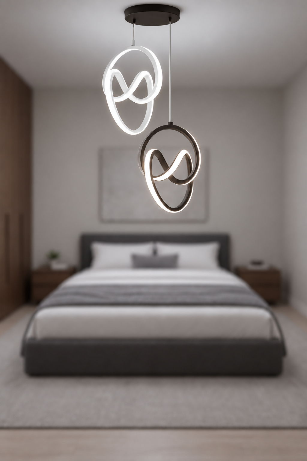 Trend Mimari Kombin Beyaz Siyah Sarkık Power Beyaz Ledli Avize Modern Led Avize