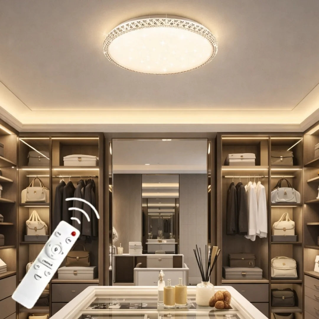 Bonita Cristalya Serisi 40'Lık Yuvarlak Uzaktan Kumandalı Dimmerli 3 Renk Ledli Plafonyer Ledli Avize Çap 40 cm