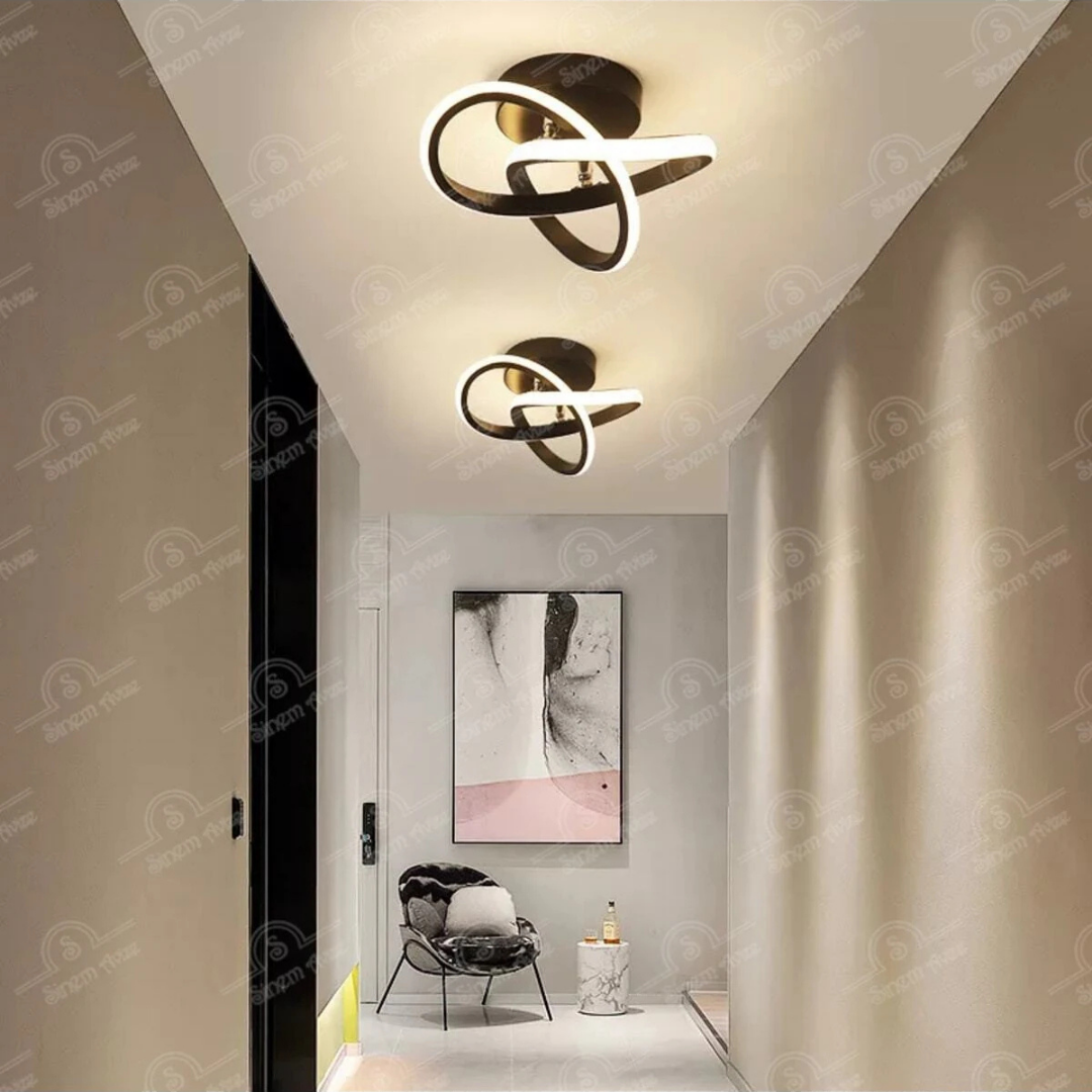 Elagans Siyah Modern Ultra Power Beyaz Ledli Plafonyer Tekli Ledli Avize
