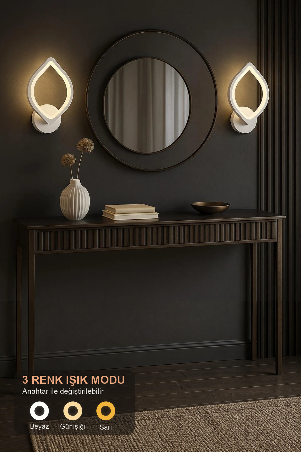 MS53005-1 Beyaz Mimari 3 Renk Ledli Modern Aplik-Takım 2 Adet
