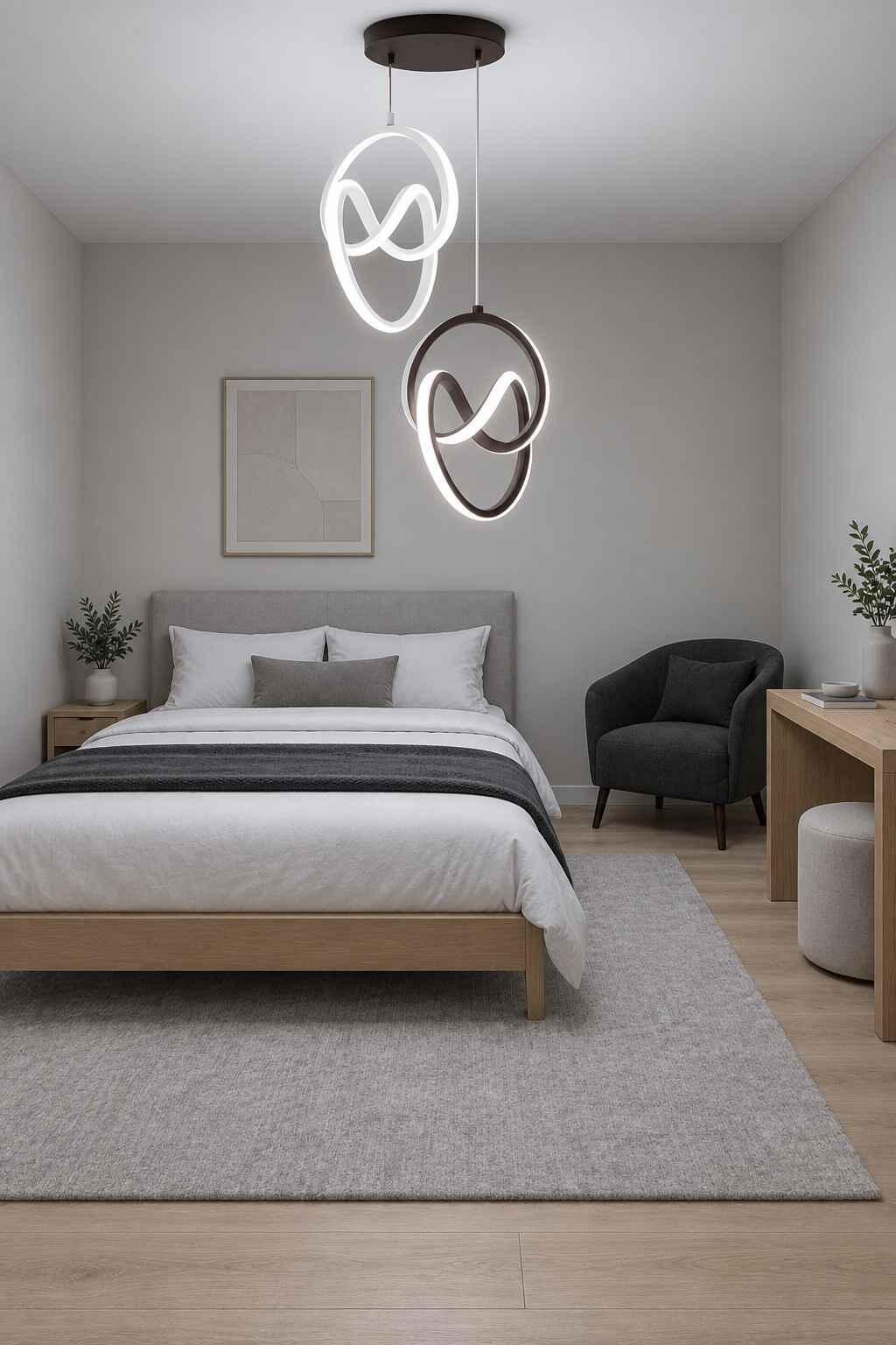 Trend Mimari Kombin Beyaz Siyah Sarkık Power Beyaz Ledli Avize Modern Led Avize