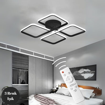 Novem Siyah Plafonyer Kumandalı Ultra Süper 3 Renk Işık Ledli Avize