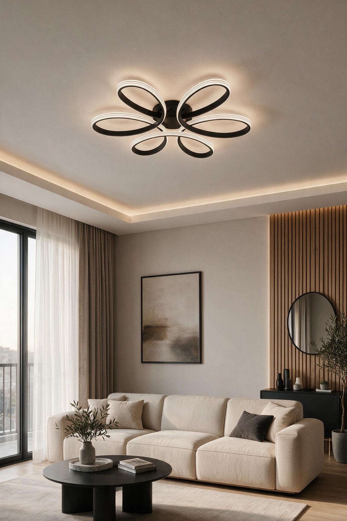 Lupinella Siyah Krom Çizgili 3 Renk 60 cm Led Avize