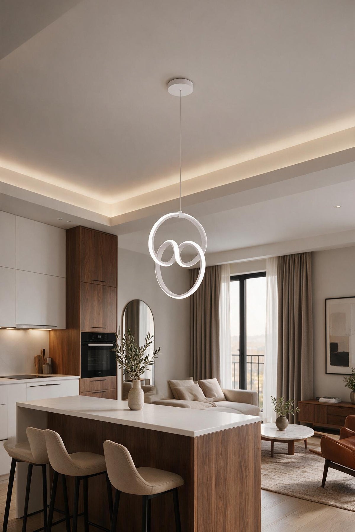 Emily Beyaz Tekli Sarkıt Led Beyaz Işık Ultra Ledli Salon Mutfak Oda Hol Ledli Avize
