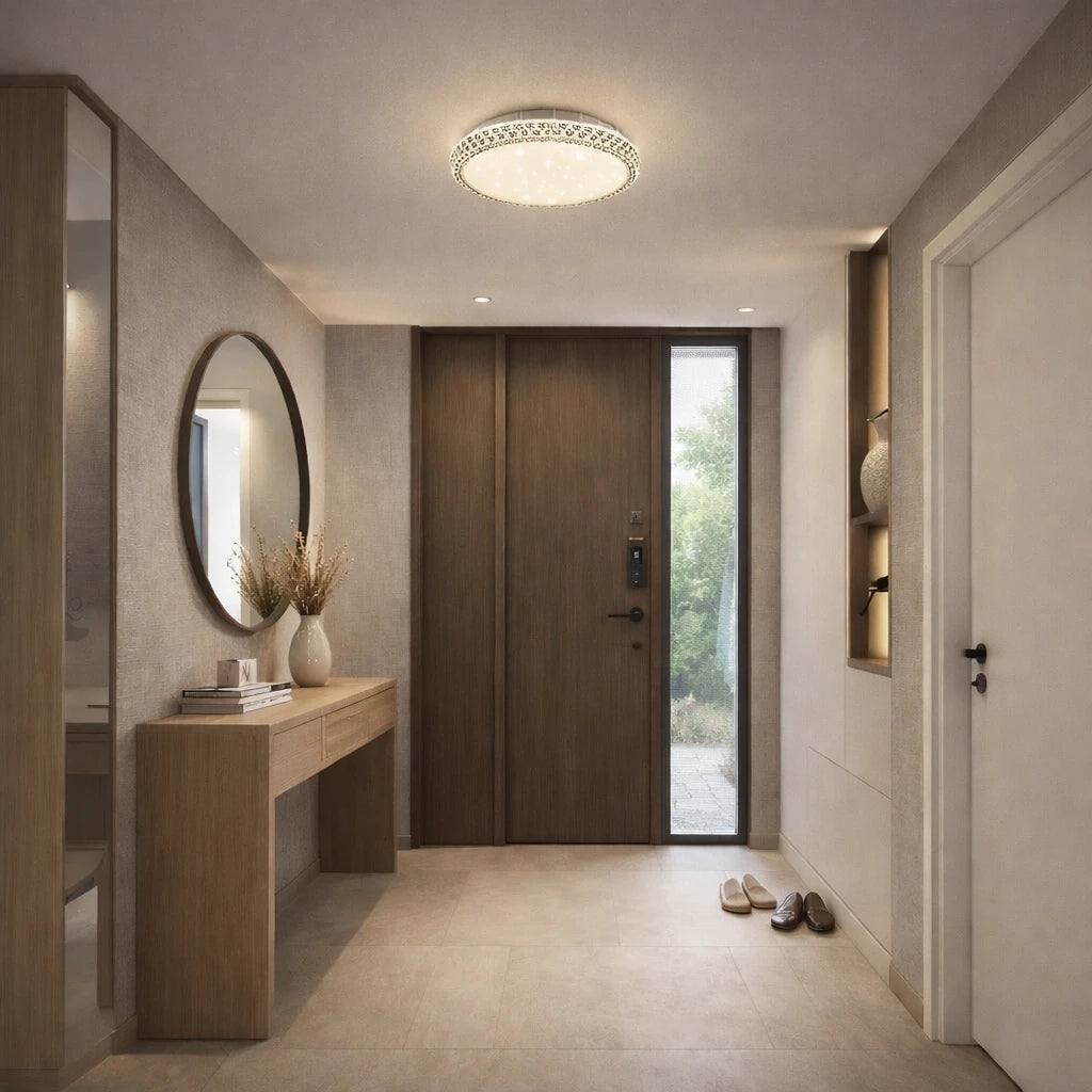 Bonita Cristalya Serisi  26'Lık Yuvarlak Plafonyer 3 Renk Ledli Hol Antre Koridor Banyo Balkon Avizesi Ledli Avize Armatür - Çap 26 cm