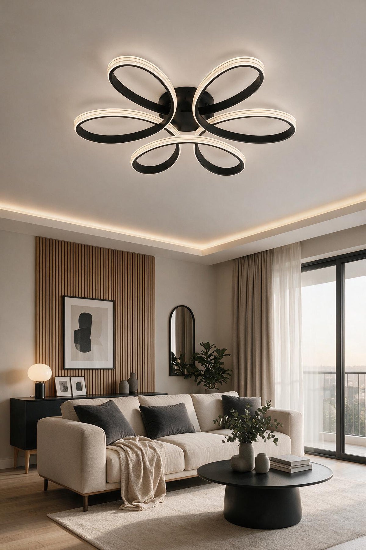 Lupinella Siyah Gold Çizgili 3 Renk 60 cm Led Avize