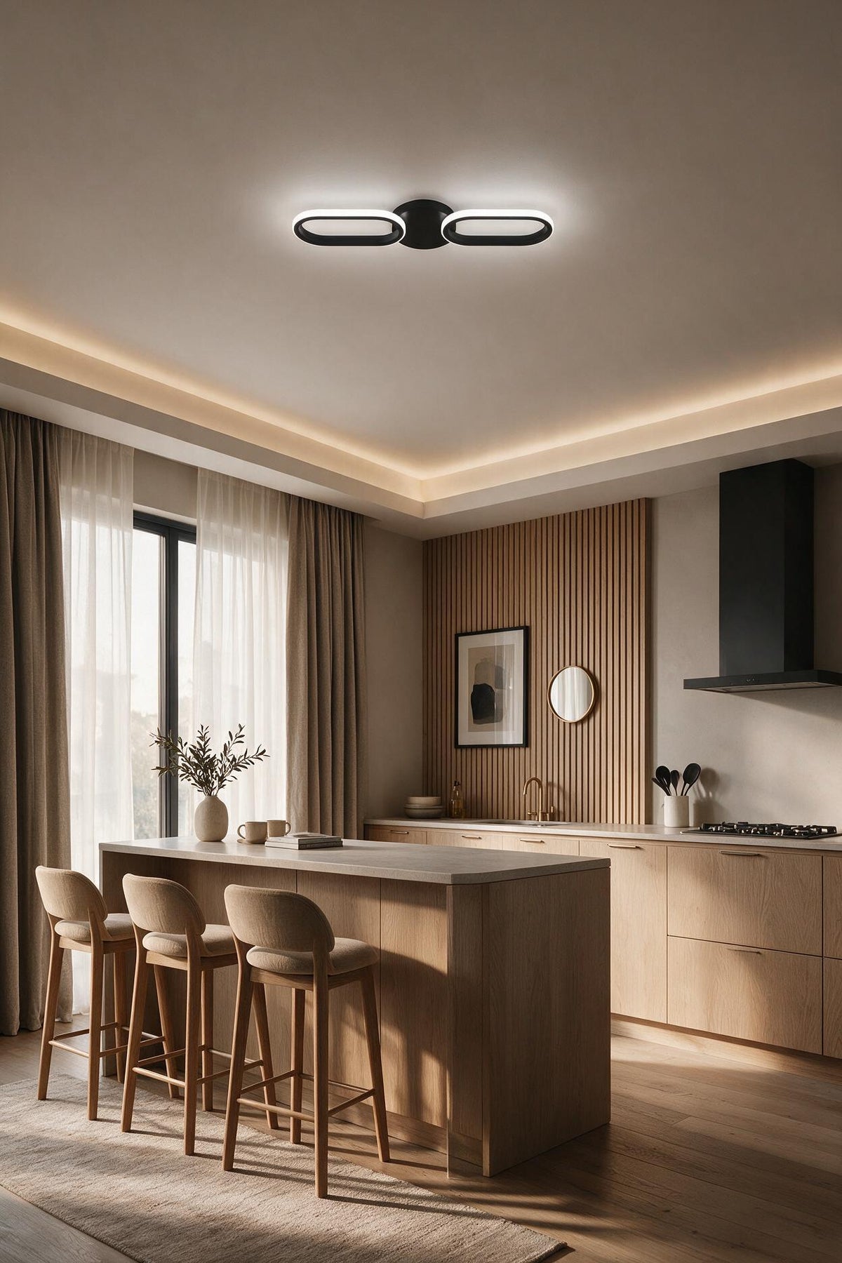 Hermes Modern Siyah 2'Li Plafonyer Ultra Power Beyaz Ledli Avize