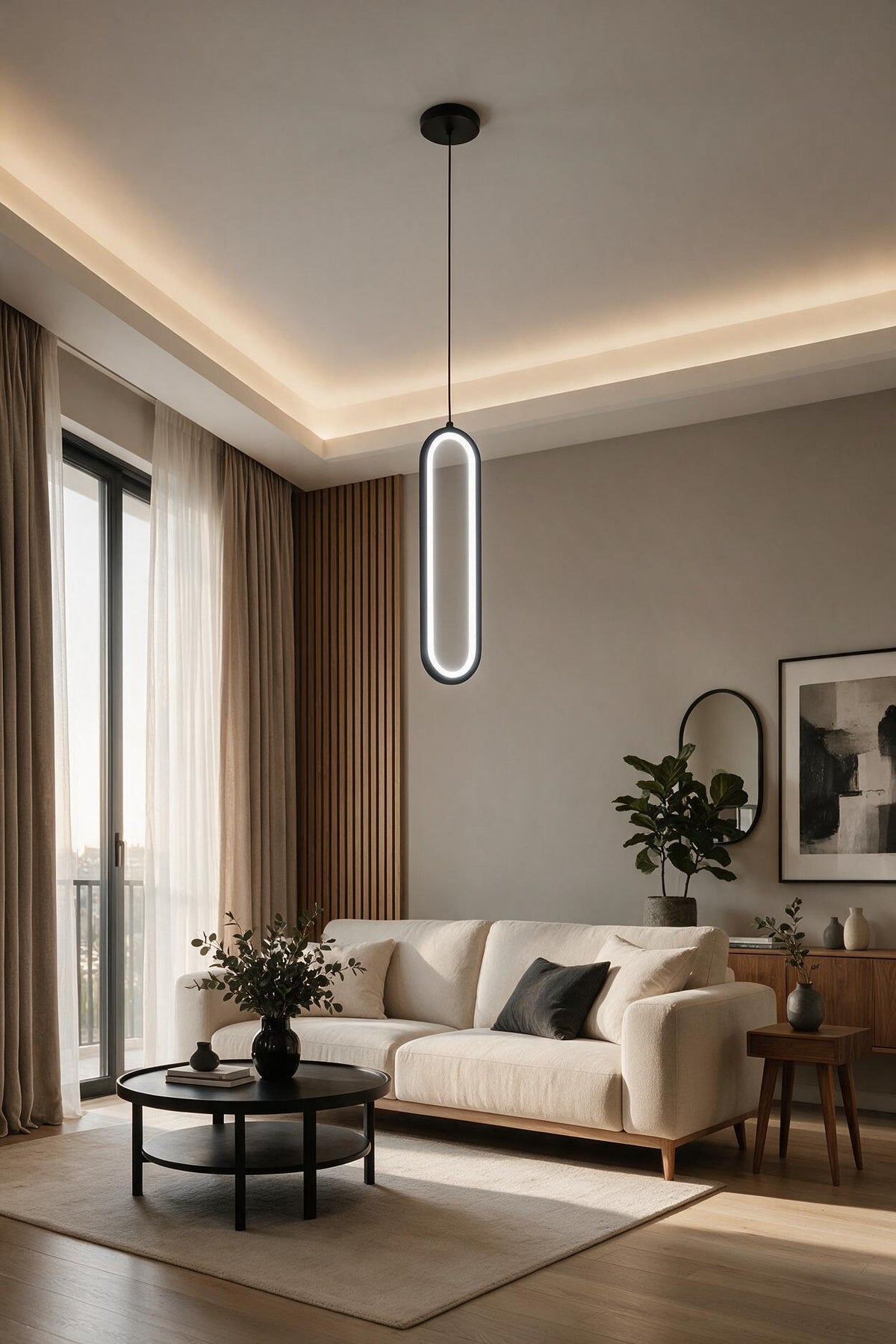 Ovis Siyah Beyaz Işık Ledli Modern Sarkıt Led Avize