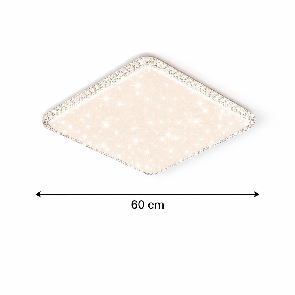 Bonita Cristalya Serisi 60'Lık Kare Uzaktan Kumandalı Dimmerli 3 Renk Ledli Plafonyer Ledli Avize Çap 60 cm