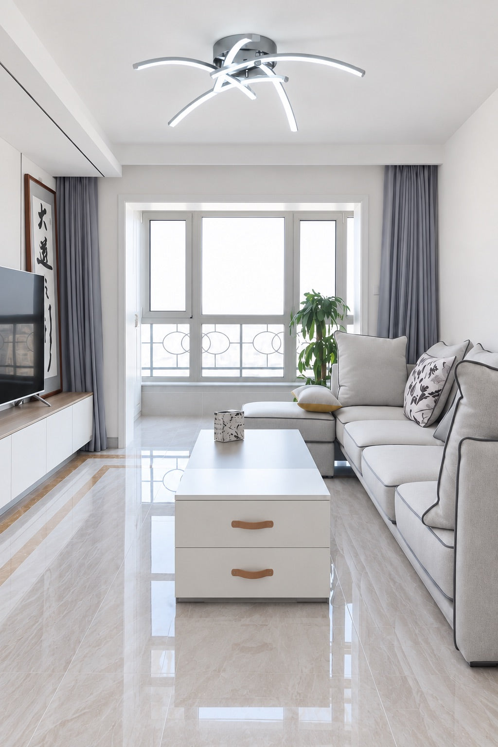 Hira Gri Modern Ultra Power Beyaz Ledli Plafonyer Led Avize