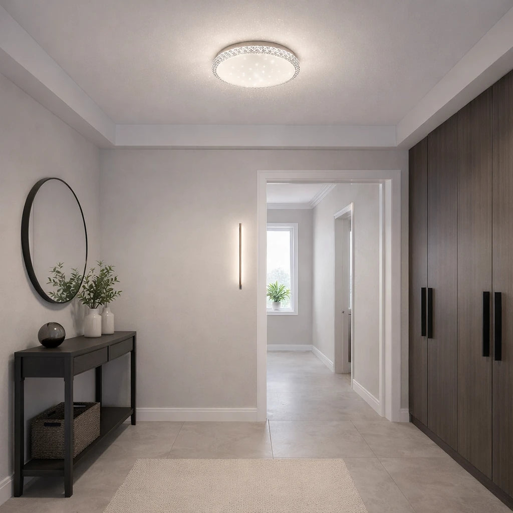 Bonita Cristalya Serisi  26'Lık Yuvarlak Plafonyer 3 Renk Ledli Hol Antre Koridor Banyo Balkon Avizesi Ledli Avize Armatür - Çap 26 cm