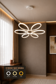 Nipul Beyaz Sarkıt Modern Ultra Süper 3 Renk Işıklı Ledli Avize