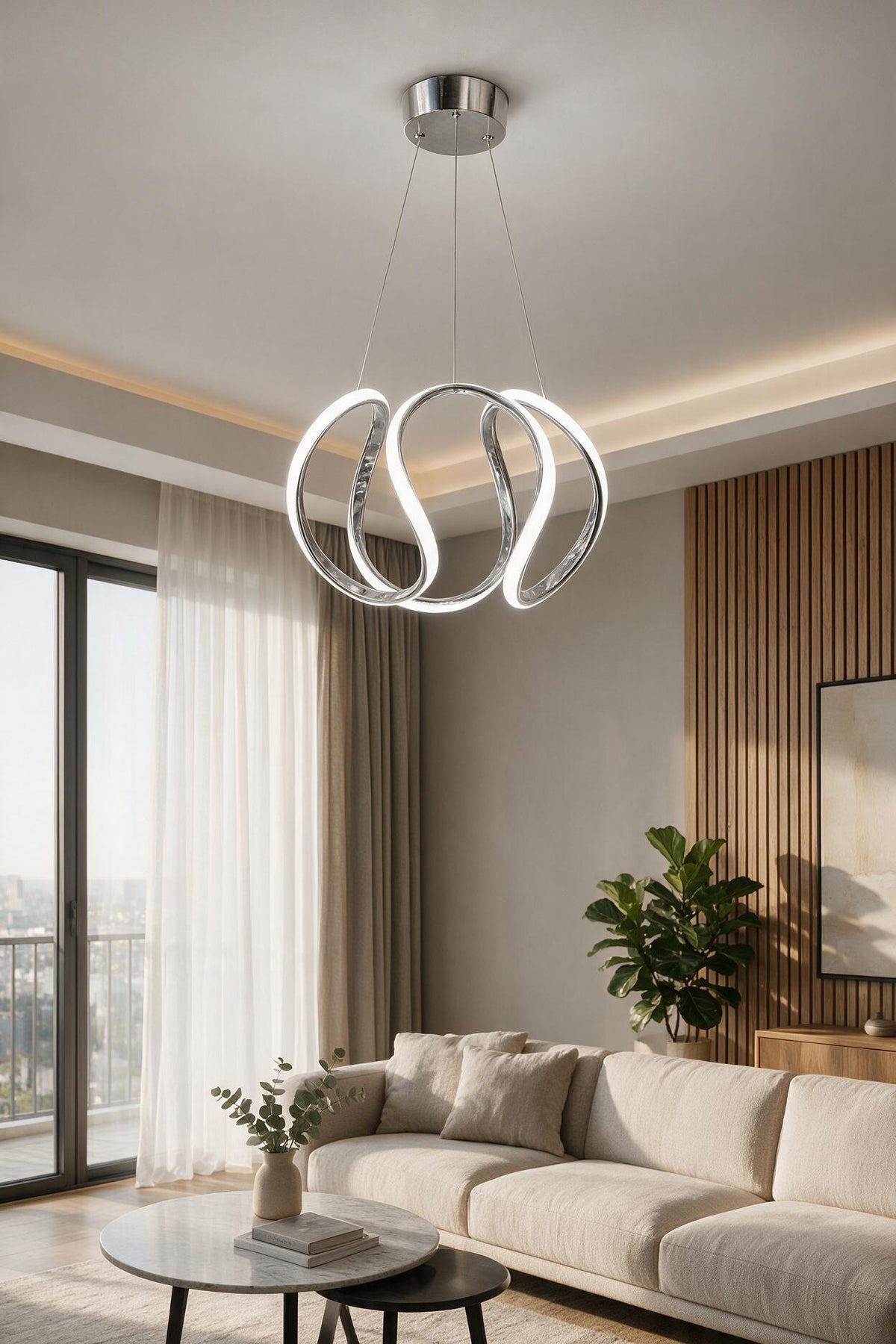 Luxury Krom Gri Modern Özel Tasarım Beyaz Işık Sarkıt Led Avize