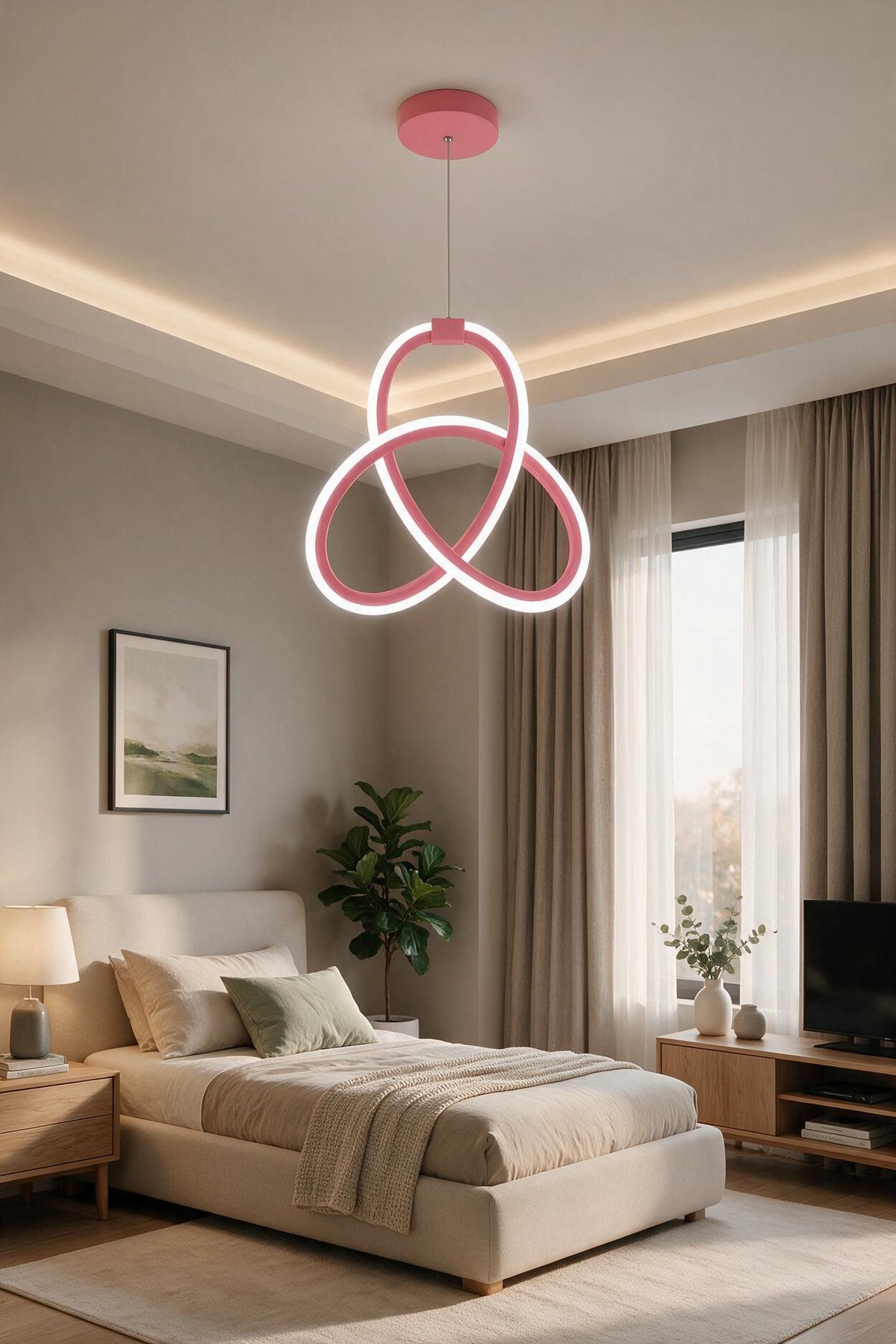Asya Pembe Modern Ultra Beyaz Ledli Sarkıt Ledli Avize