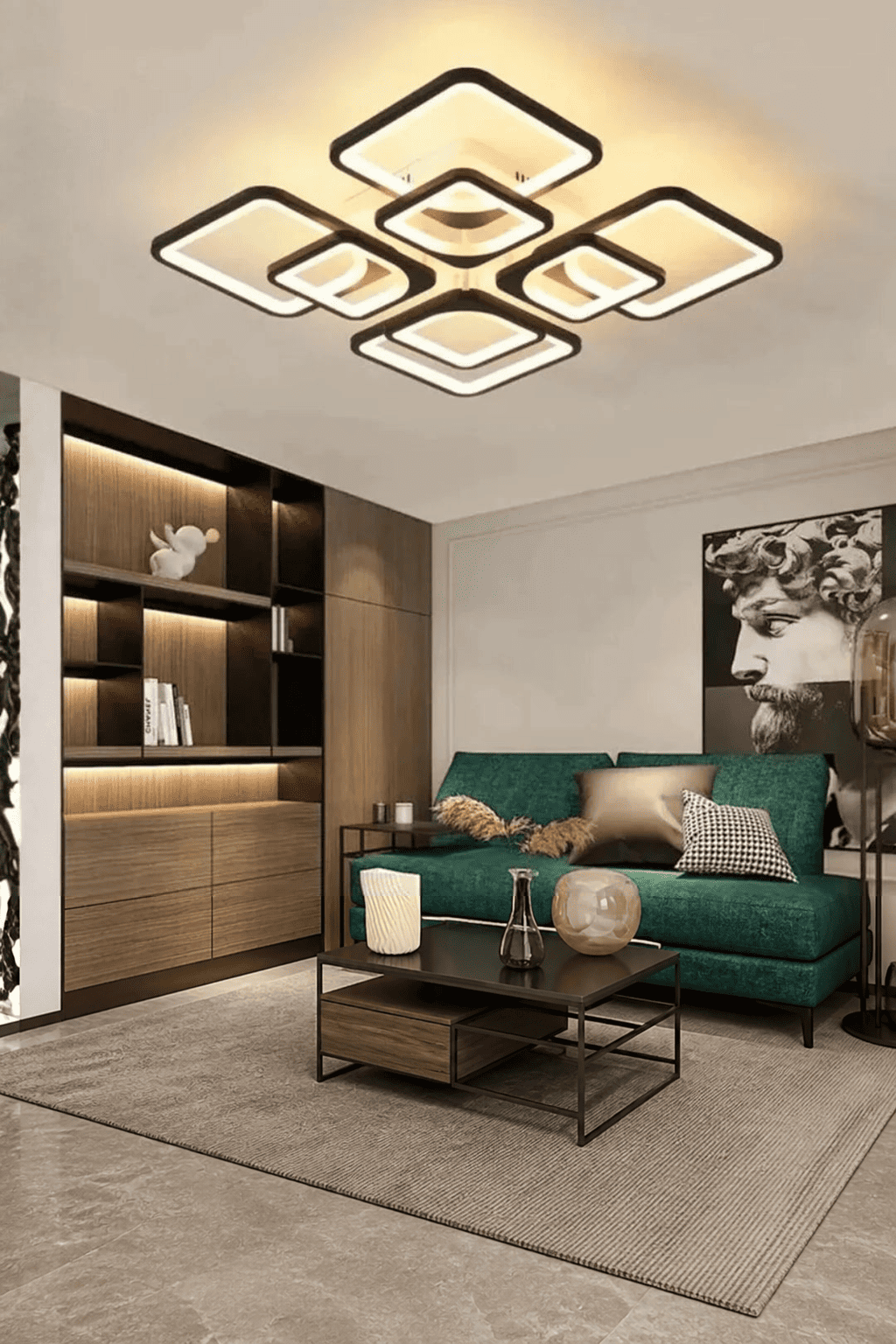 MS72005- 4+4 Modern 3 Renk Ledli Mimari Tasarım Siyah Plafonyer Lüks 8'Lİ  Ledli Avize