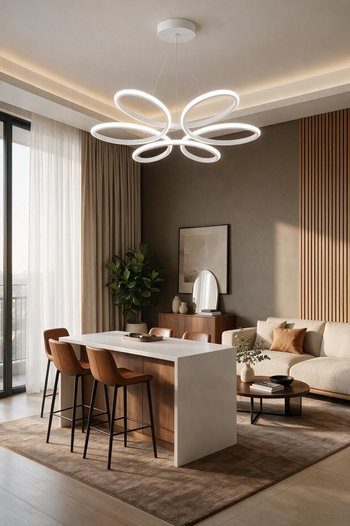 Lupin Beyaz 3 Renk Ledli Sarkık Ledli Avize Modern Led Avize- Çap 60 cm