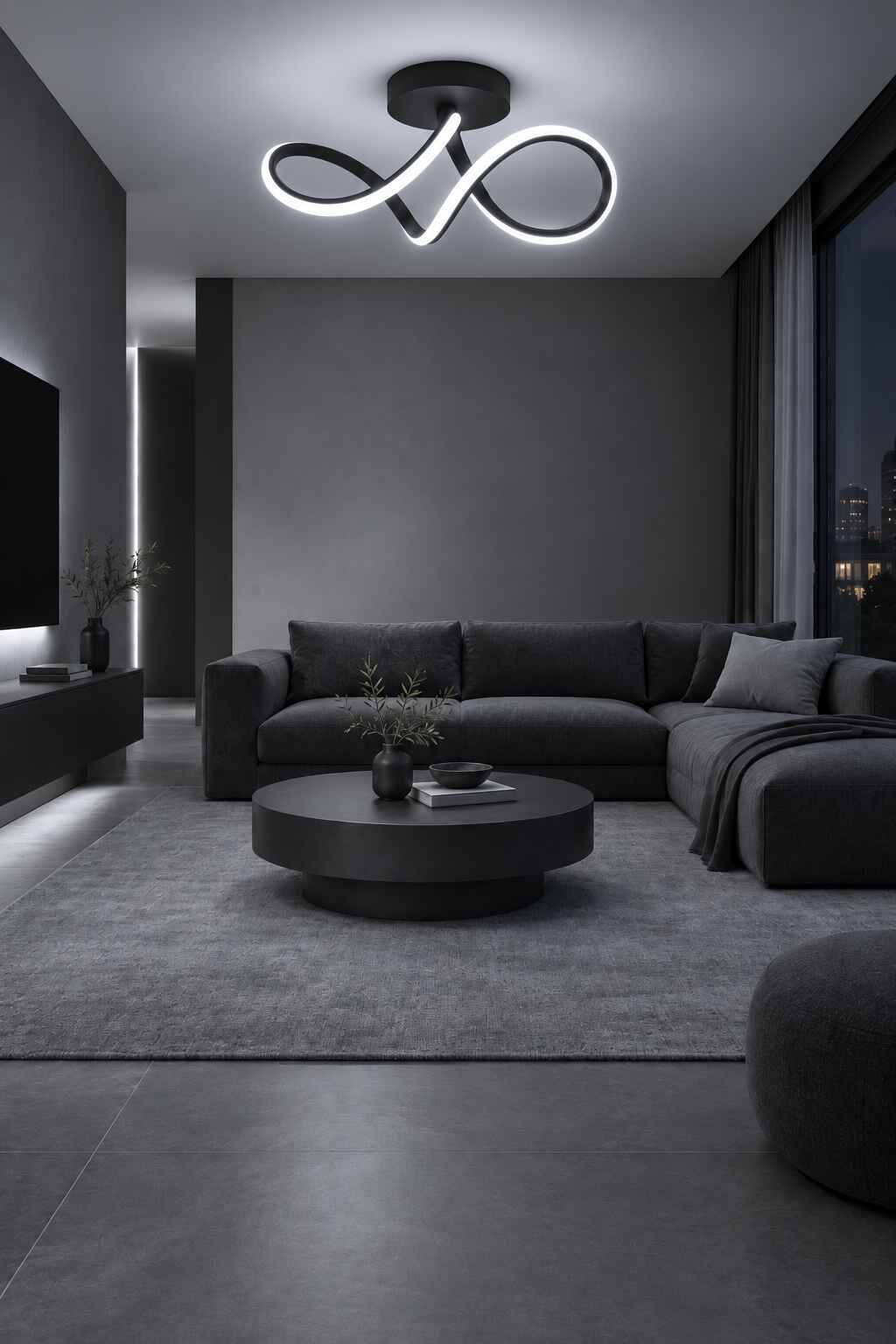 Casabella Modern Siyah Plafonyer Ultra Power Beyaz Ledli Avize