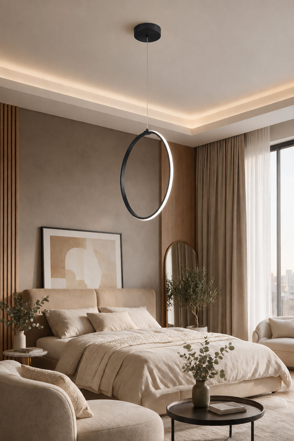 Rings Siyah Tekli Sarkıt Led Beyaz Işık Ultra Ledli Salon Mutfak Oda Hol Ledli Avize