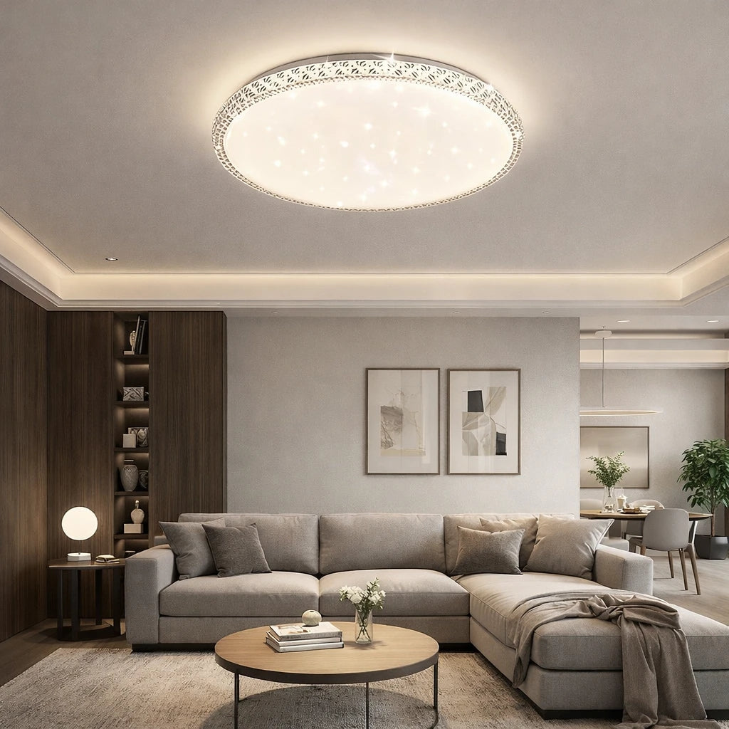 Bonita Cristalya Serisi 50'Lik Yuvarlak Uzaktan Kumandalı Dimmerli 3 Renk Ledli Plafonyer Ledli Avize Çap 50 cm