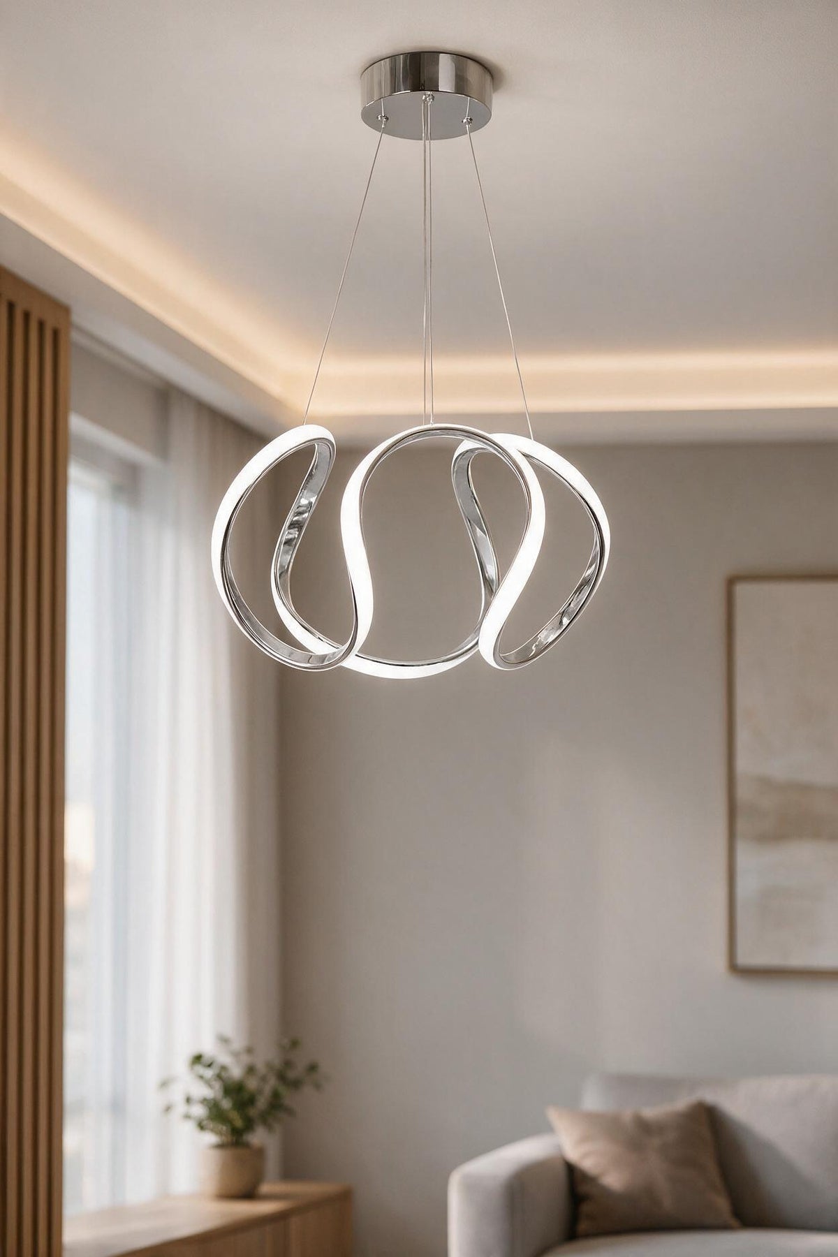 Luxury Krom Gri Modern Özel Tasarım Beyaz Işık Sarkıt Led Avize