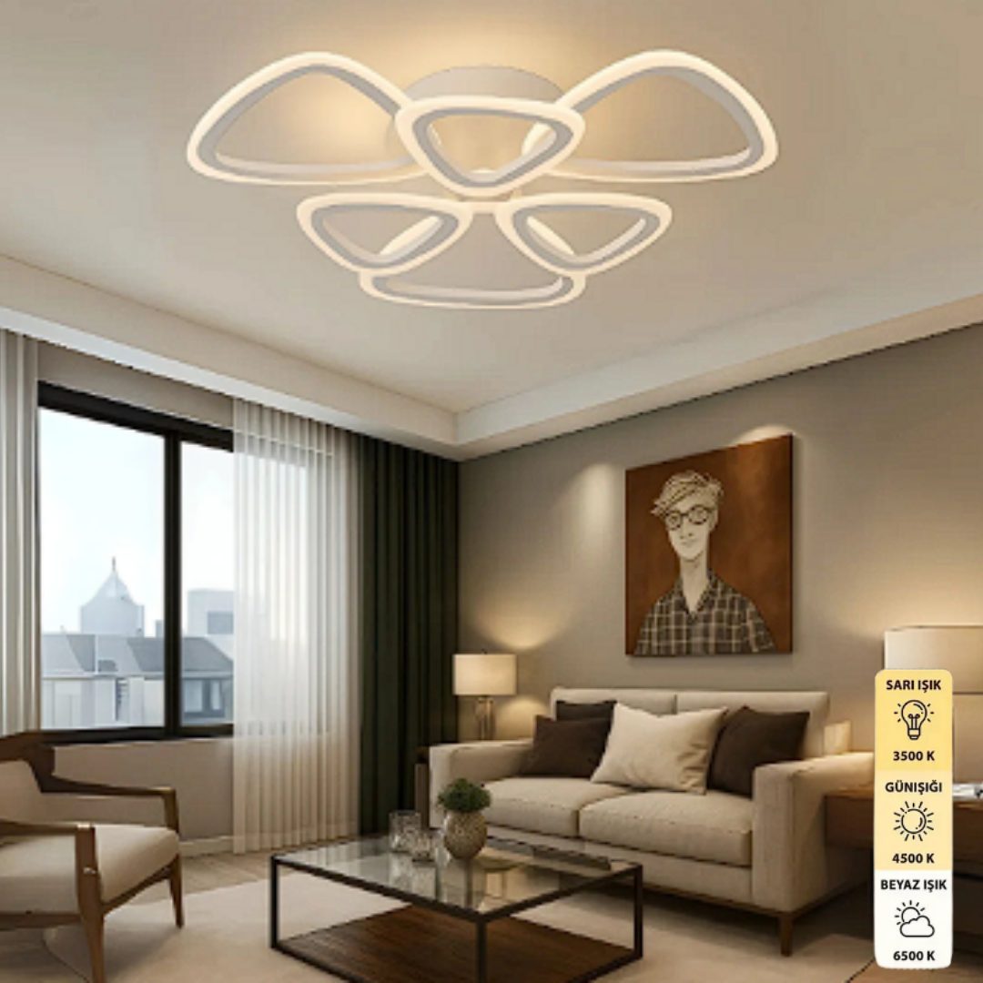 Ophelia 6'lı Beyaz Plafonyer Modern 3 Renk Ledli Avize