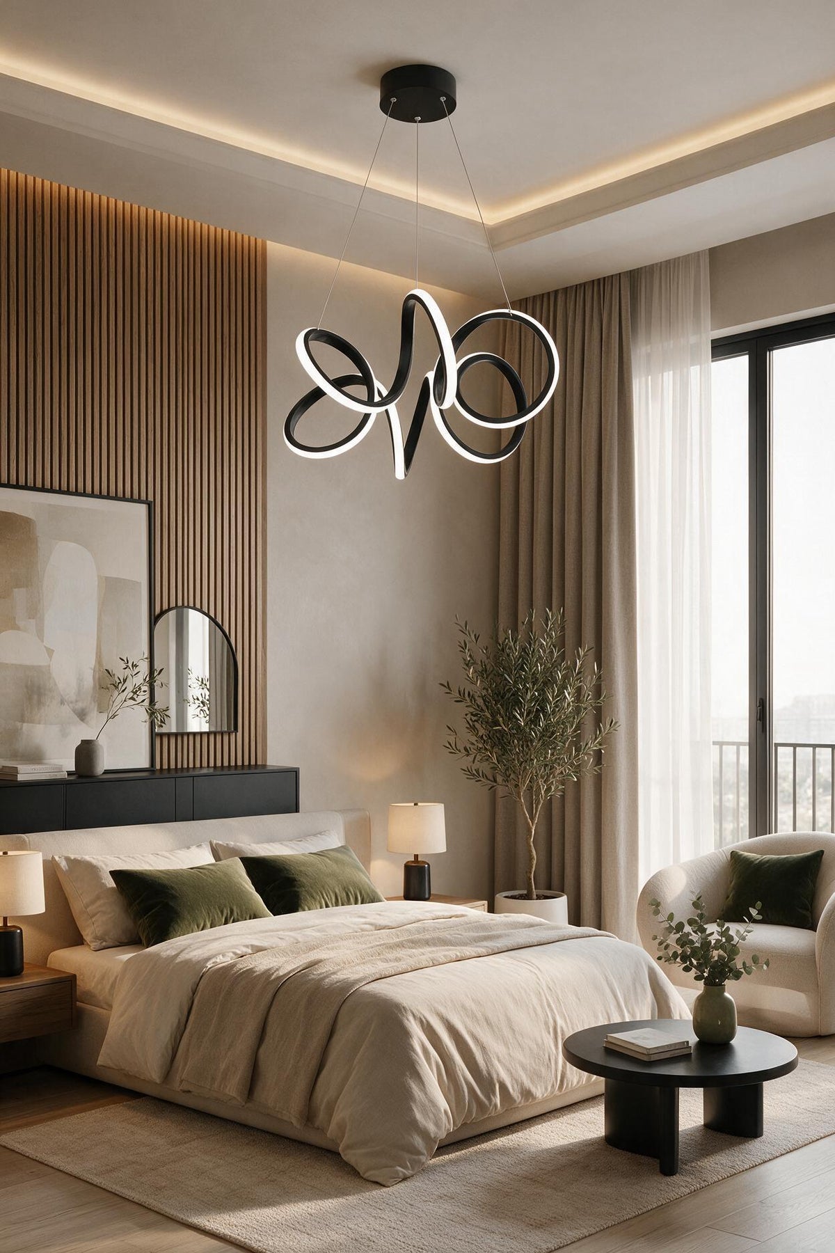 Endiy Siyah Modern Sarkıt Led Avize Beyaz Işık