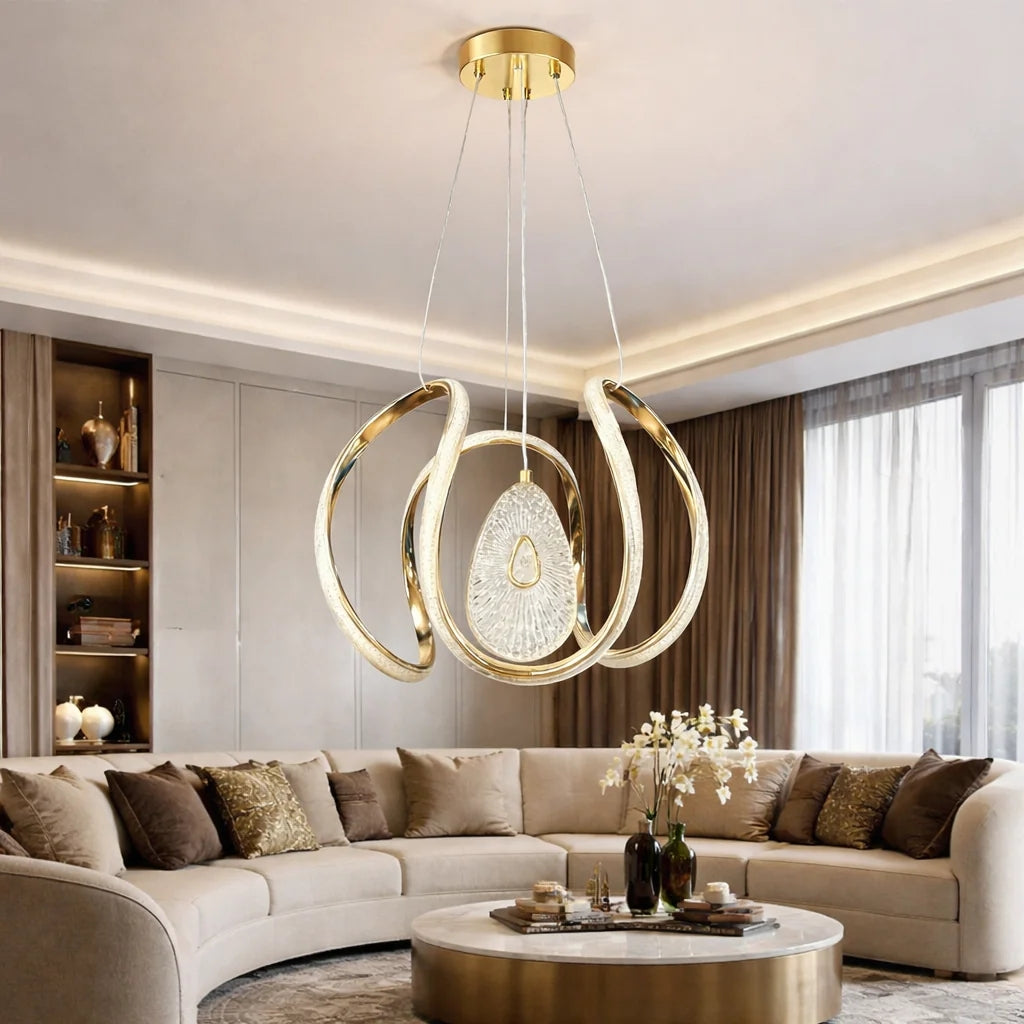 Paris Lüks Cristalya Serisi Orjinal Gold Kaplamalı 3 Renk Ledli Sarkıt Ledli Avize Modern Led Avize-Çap 30 cm
