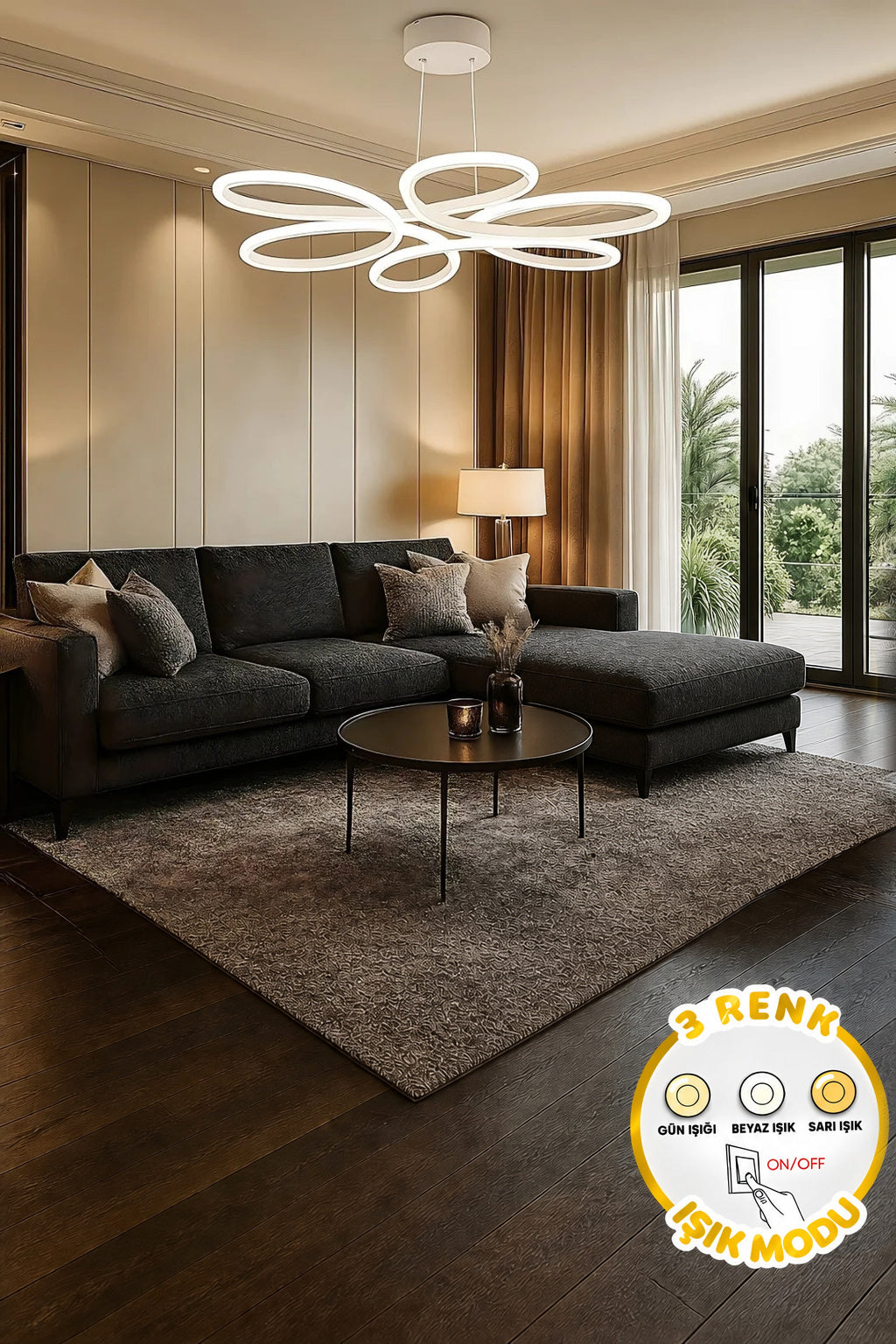 Lupin Beyaz Sarkık Power Beyaz Ledli Avize Modern Led Avize-Çap 60 cm