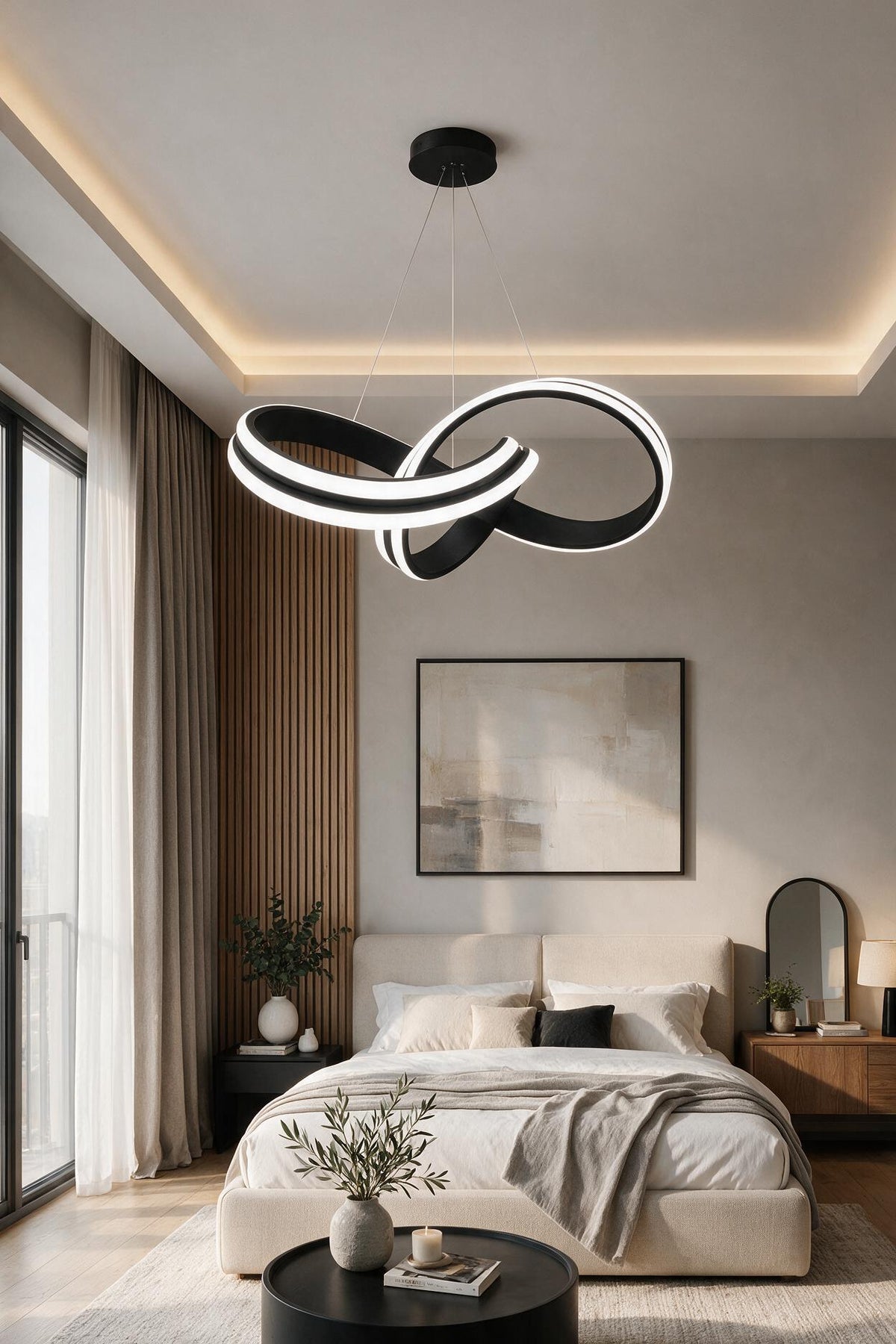 Astera Siyah Kumandalı 3 Renk Ledli Modern Özel Tasarım Sarkıt Led Avize
