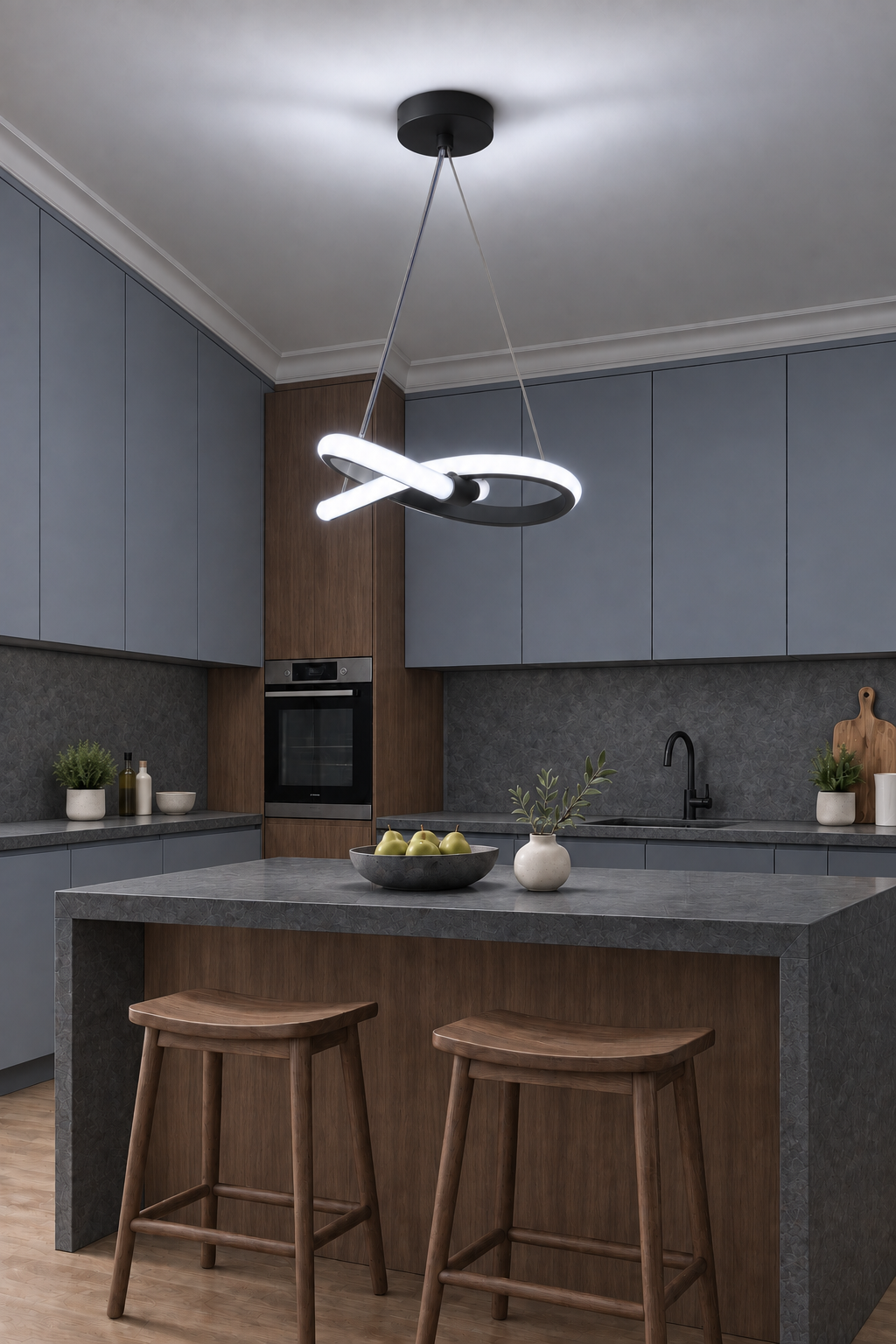 Modern Bonna Tekli Siyah Sarkıt Led Beyaz Işık Power Ledli Salon Mutfak Oda Hol Ledli Avize