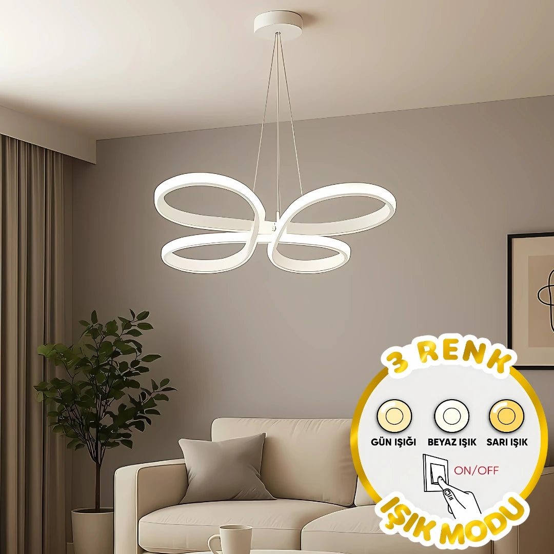 Bohem Beyaz Sarkık 3 Renk Ledli Avize Modern Led Avize