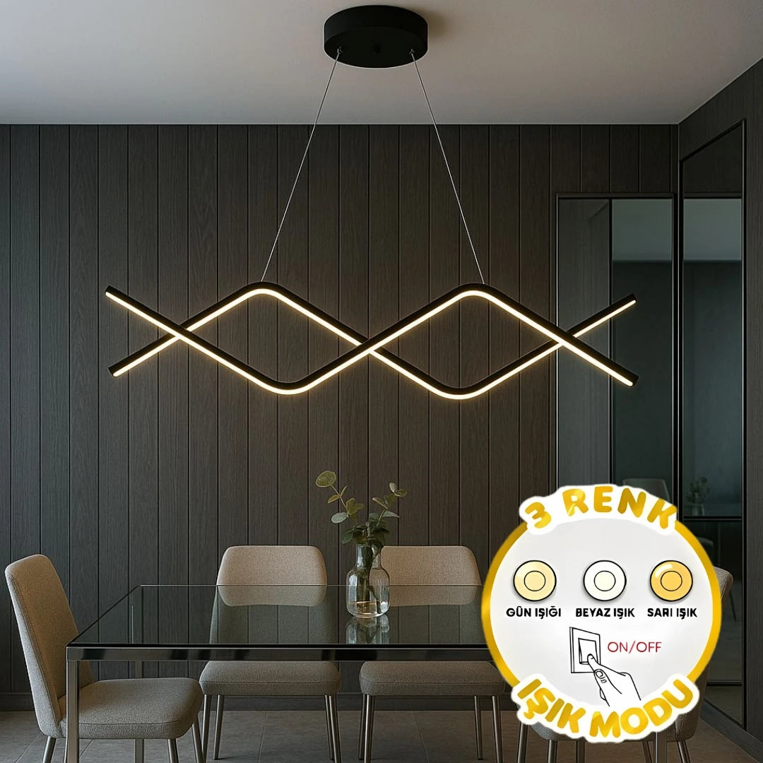 Cameron Mimari Tasarım 3 Renk Ledli Sarkk Modern Ledli Avize -80 cm