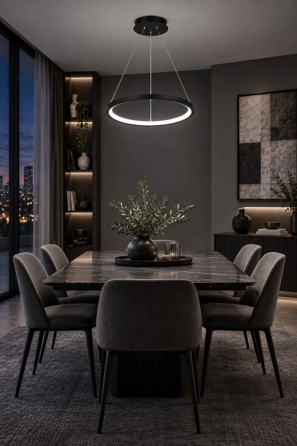 Ringa Siyah Beyaz Işık Modern Tasarım Led Avize
