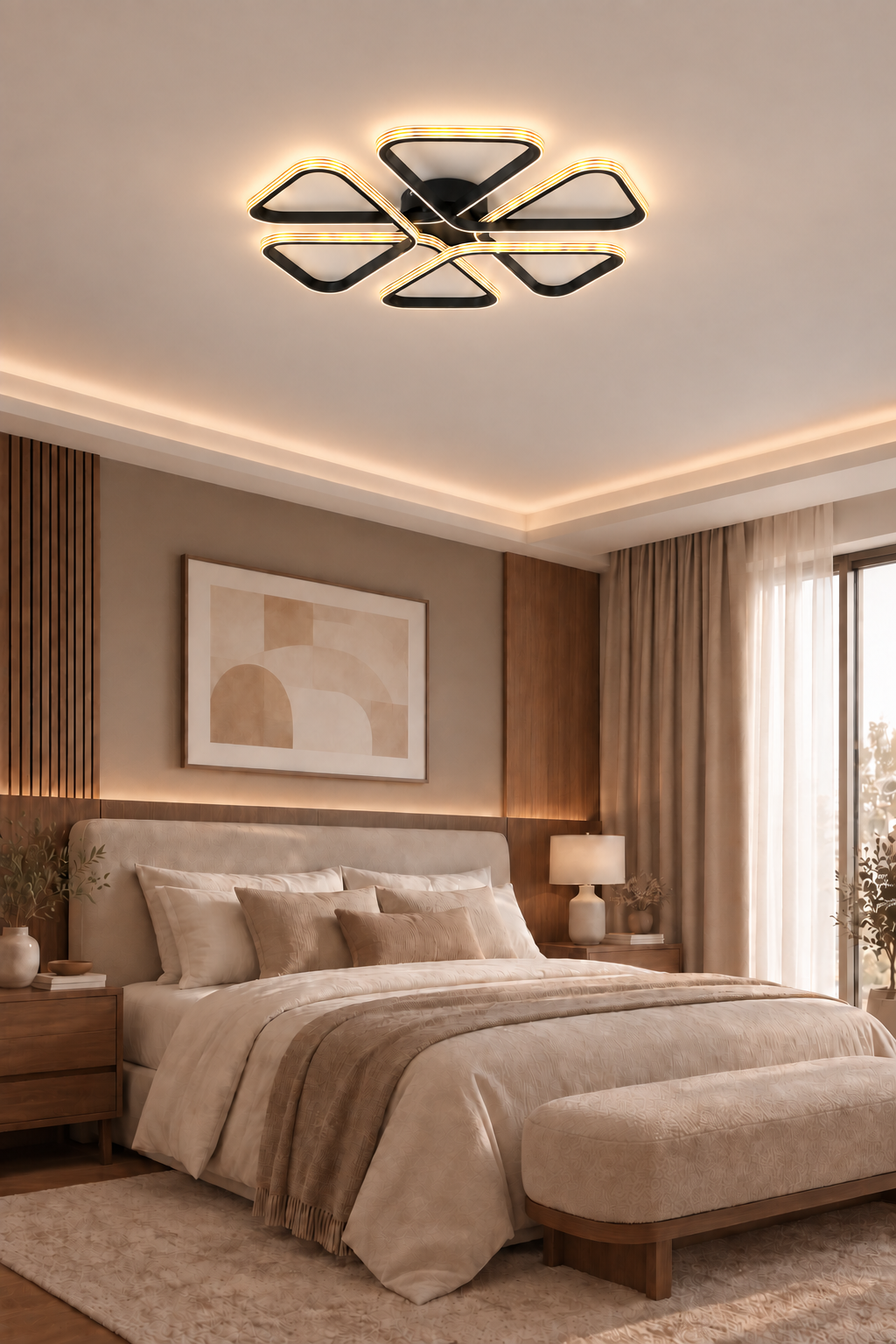 Oslo Siyah Modern Gold Çizgili Plafonyer Ultra Power Beyaz Ledli Avize