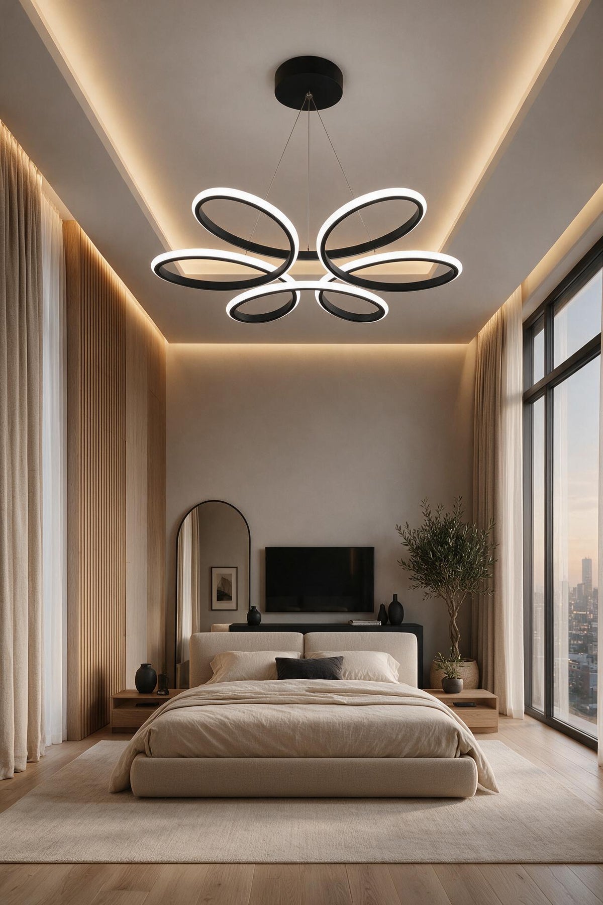 Nipul Siyah Sarkıt Modern Ultra Süper 3 Renk Işıklı Ledli Avize