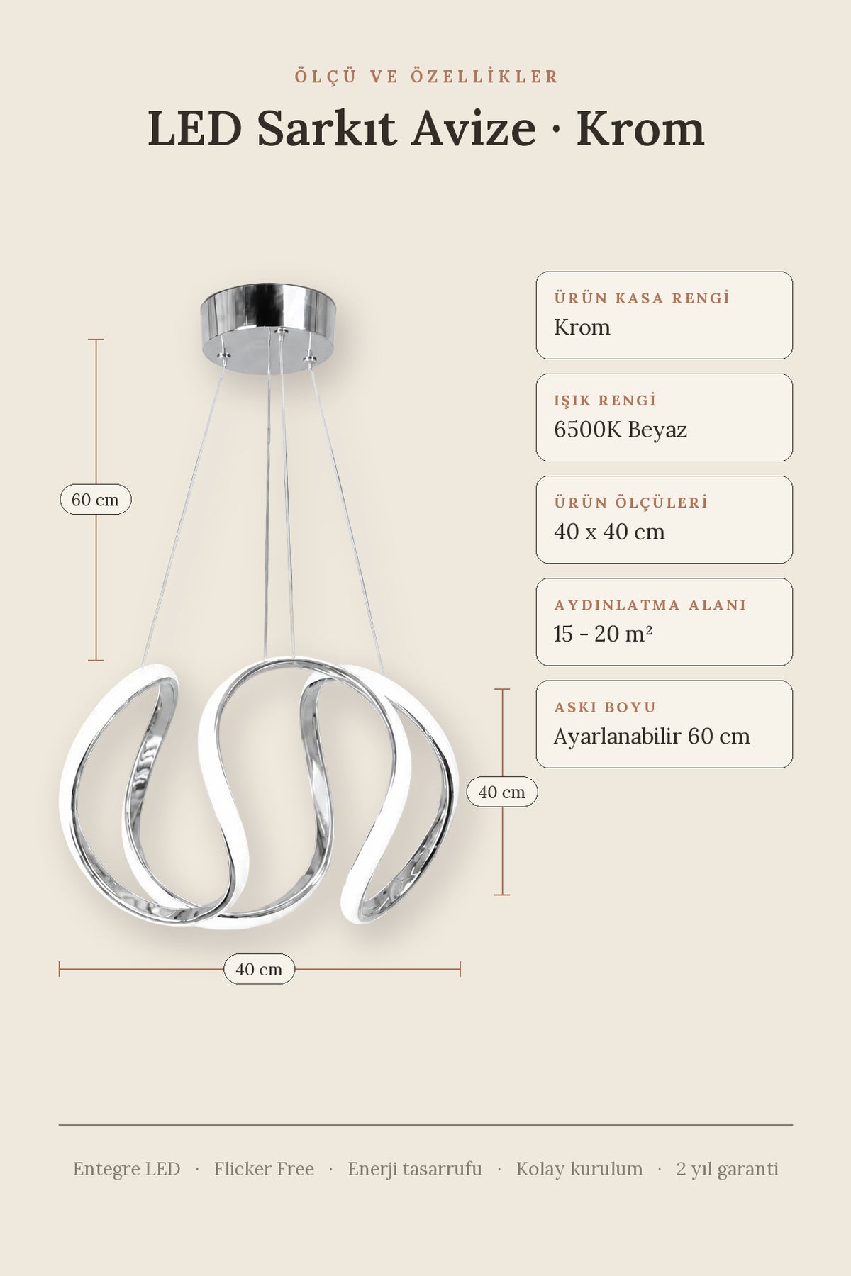 Luxury Krom Gri Modern Özel Tasarım Beyaz Işık Sarkıt Led Avize
