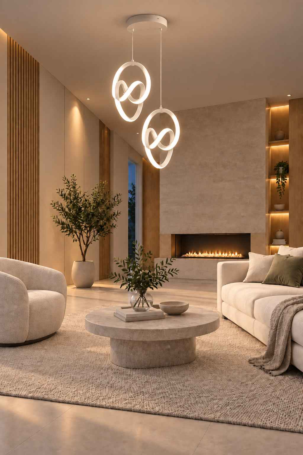 Trend 2'Li Beyaz Sarkık Power Beyaz Ledli Avize Modern Led Avize