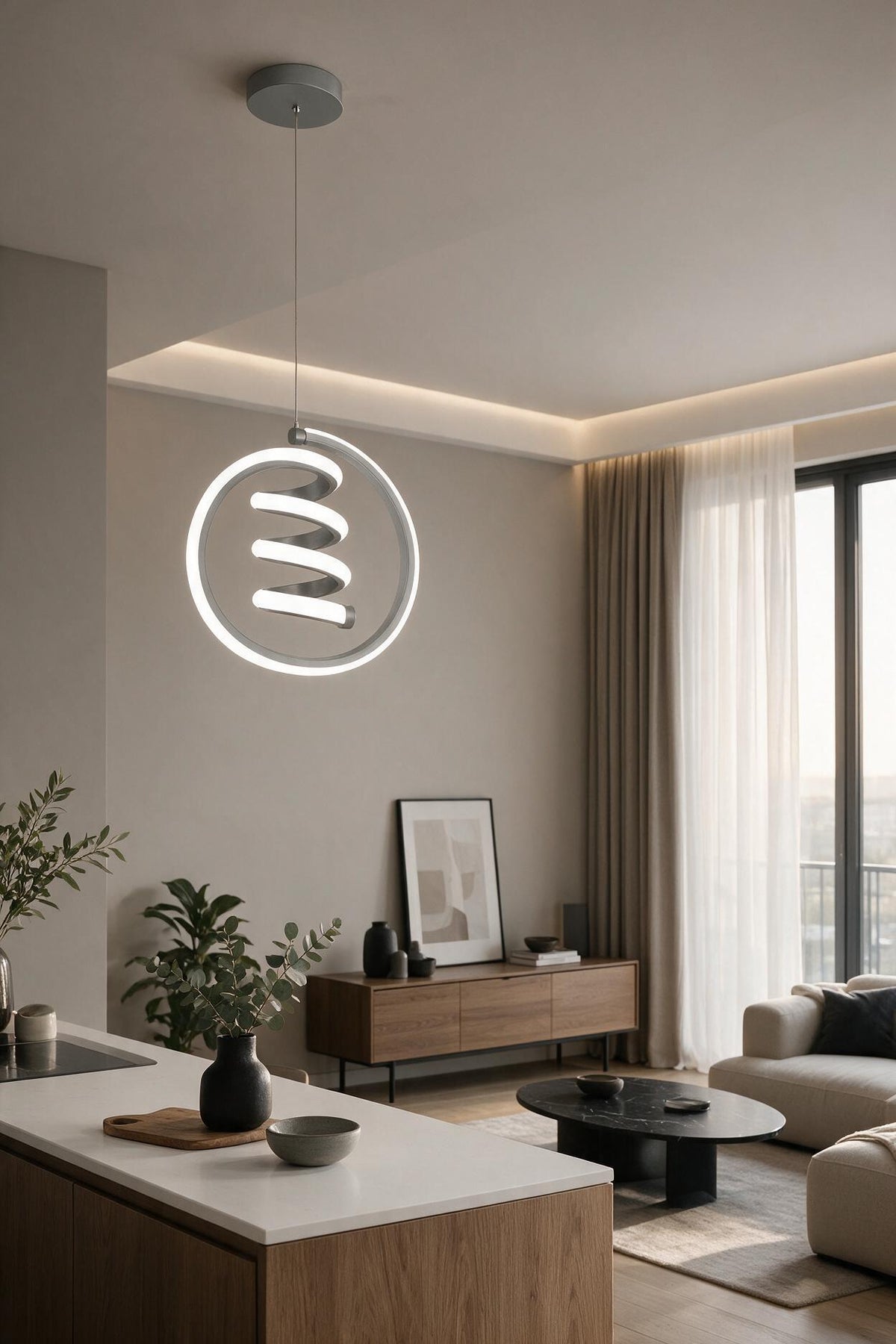 Venita Gri Tekli Sarkıt Led Günışığı Ultra Ledli Salon Mutfak Oda Hol Ledli Avize