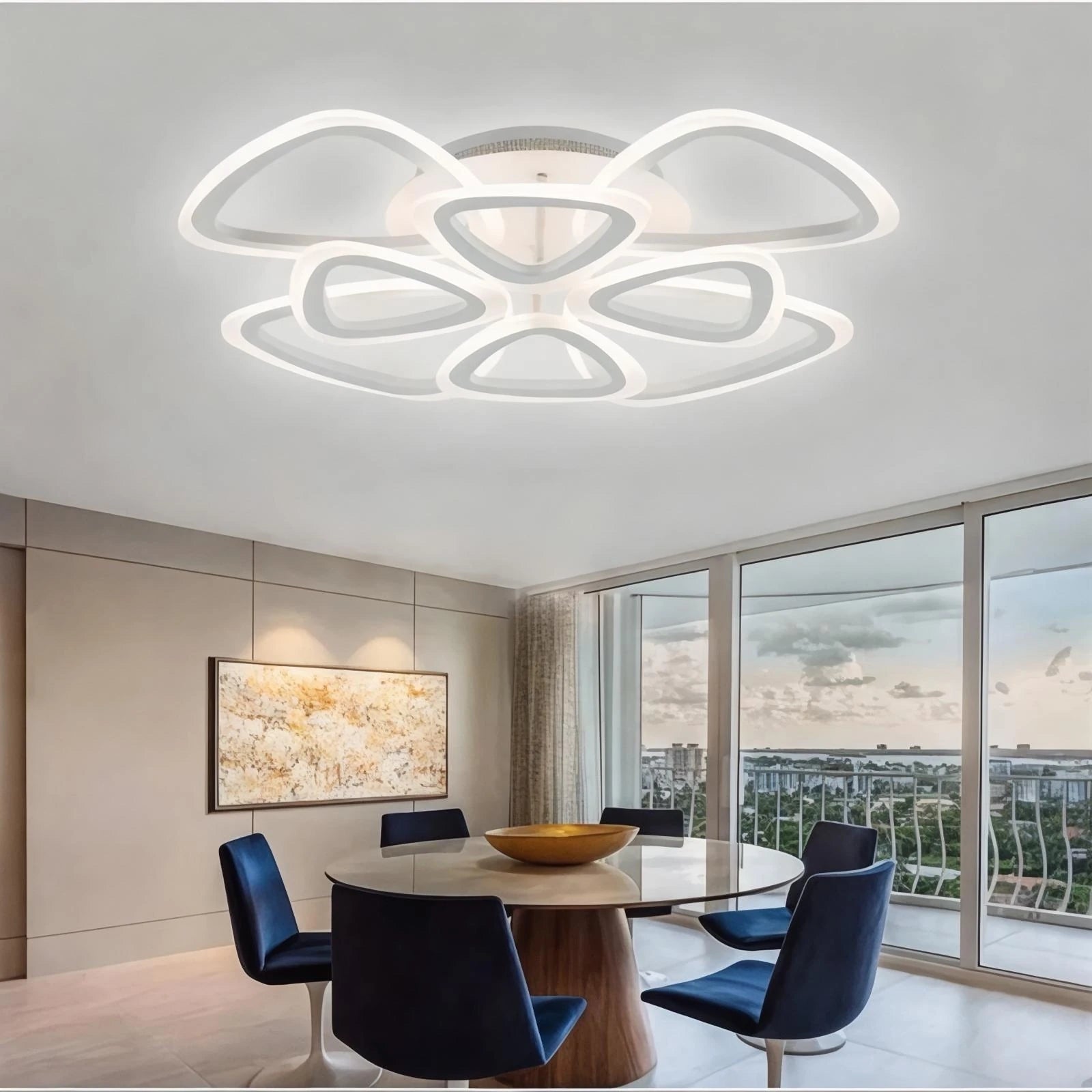 MS39005-4+4 Modern 3 Renk Ledli Mimari Tasarım Beyaz Plafonyer Lüks Modern 8'Lİ Ledli Avize