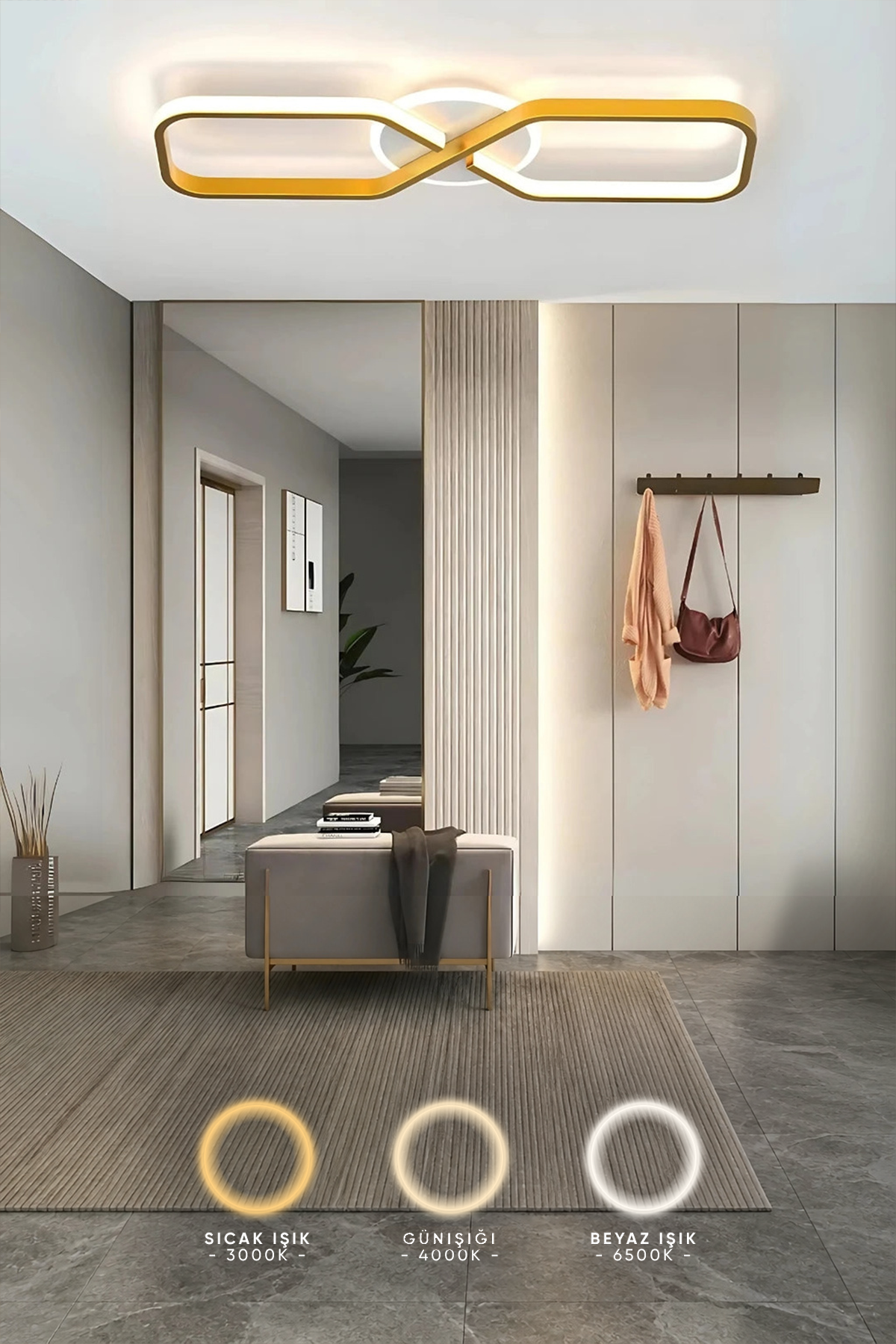 Beren Modern 3 Renk Ledli Mimari Tasarım Plafonyer Ledli Avize Led Avize