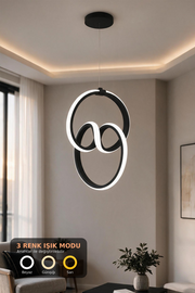 Trend Siyah 3 Renk Ledli Avize Sarkık Modern Led Avize Oturma Odası Hol Antre Koridor Avizesi