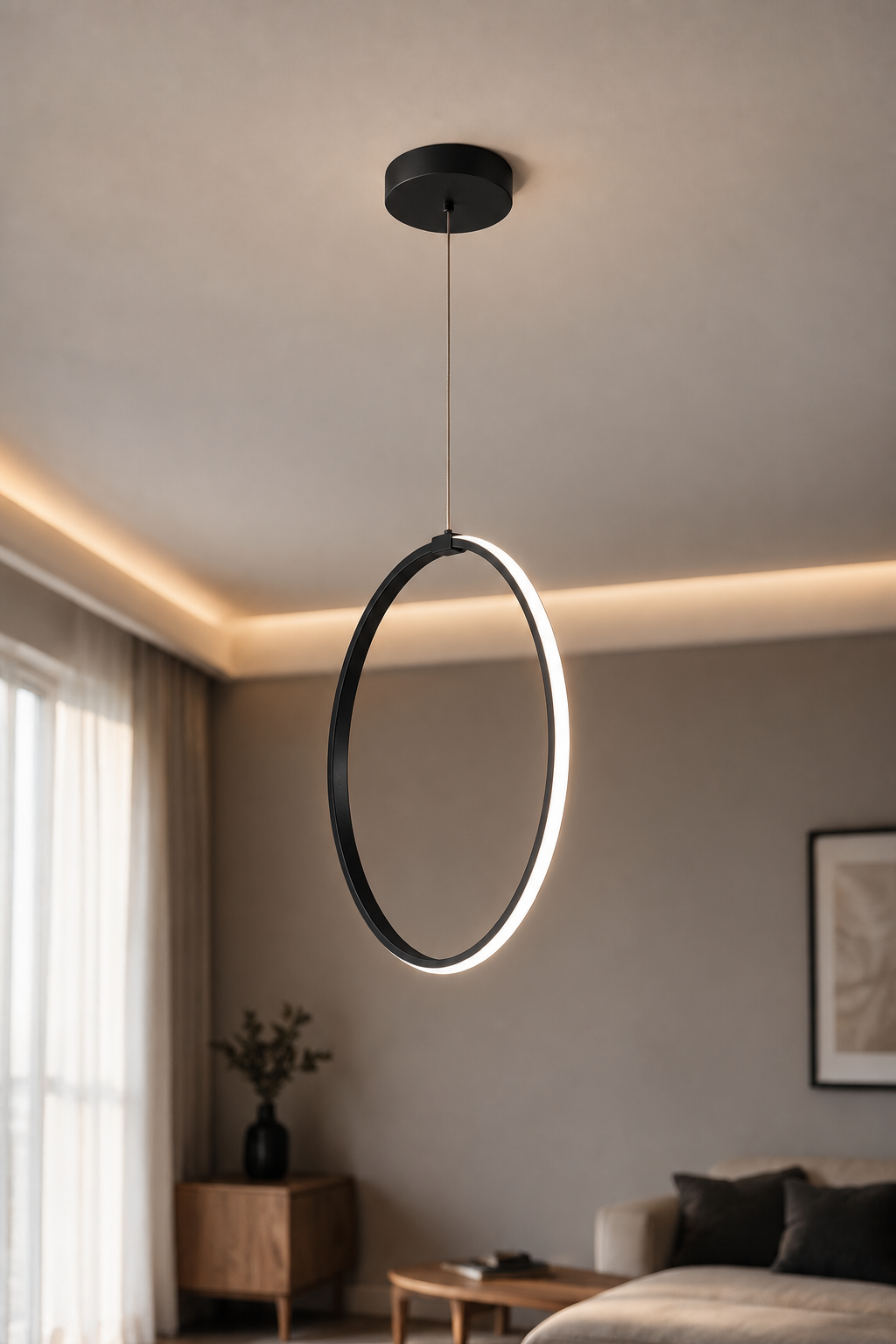 Rings Siyah Tekli Sarkıt Led Günışığı Ultra Ledli Salon Mutfak Oda Hol Ledli Avize